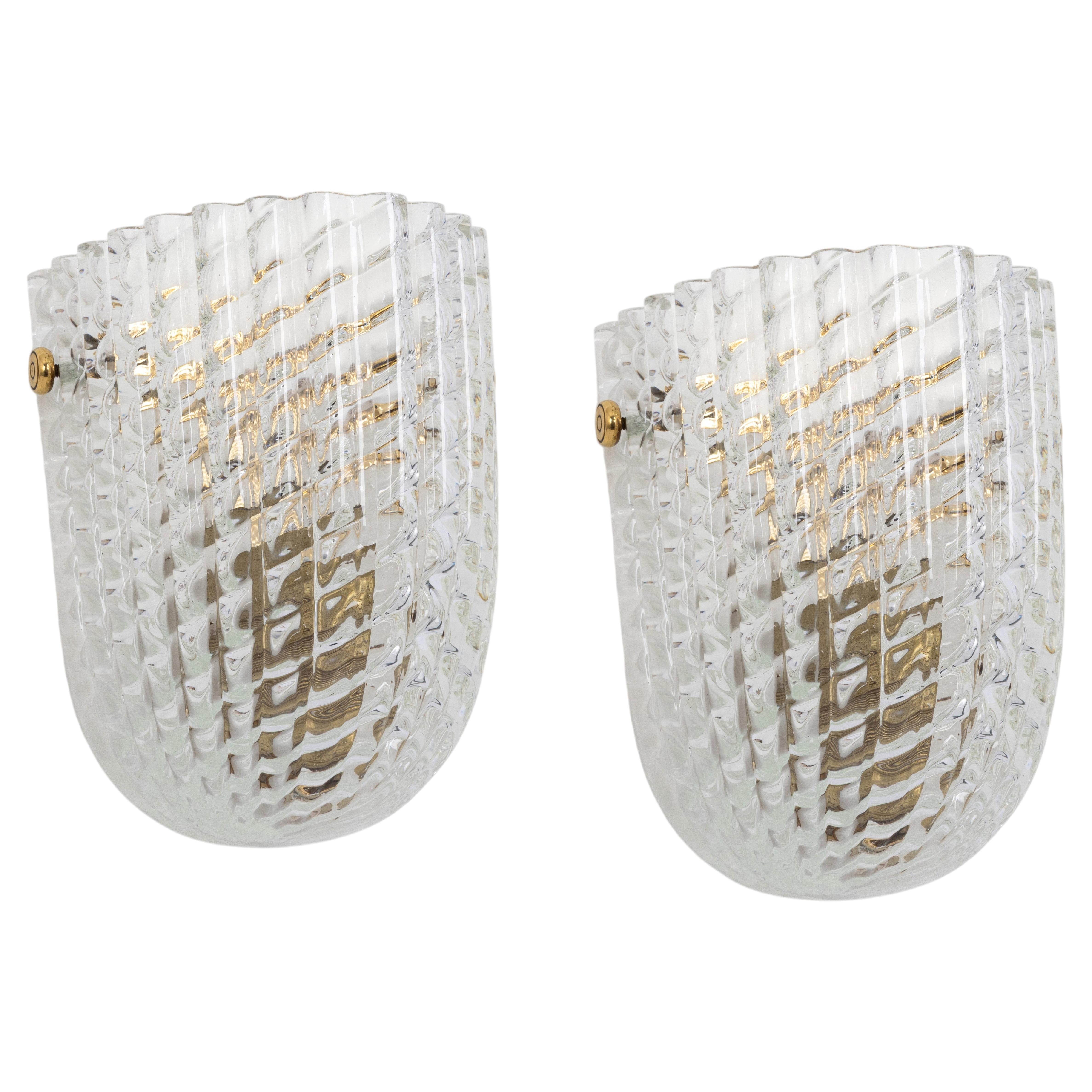 Pair of Petite Murano Glass Wall Sconce in style of Barovier & Toso, Italy, 70s
