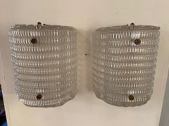 Pair of Petite Murano Wave Glass Barrel Form Sconces