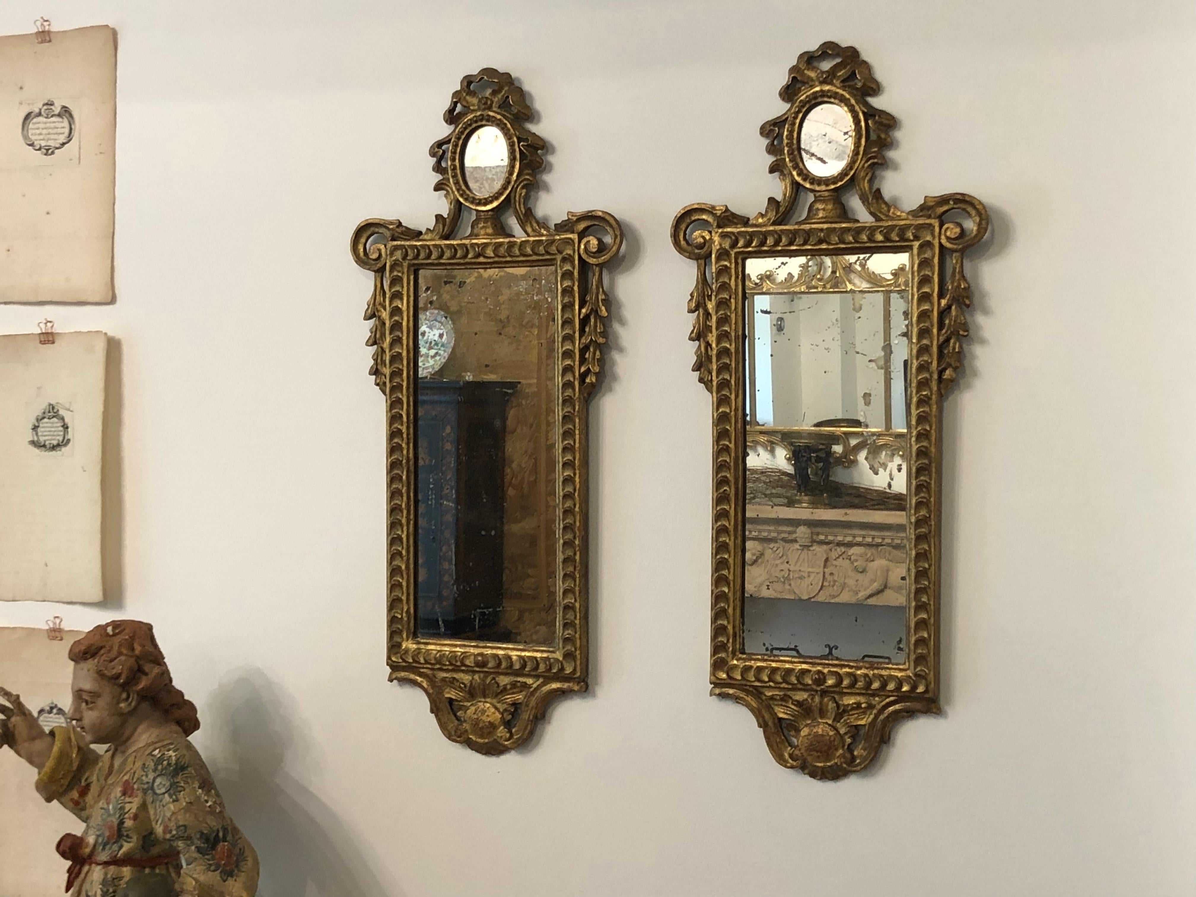 Pair of  Neoclassical Antique Giltwood Mirrors In Fair Condition In Toronto, CA