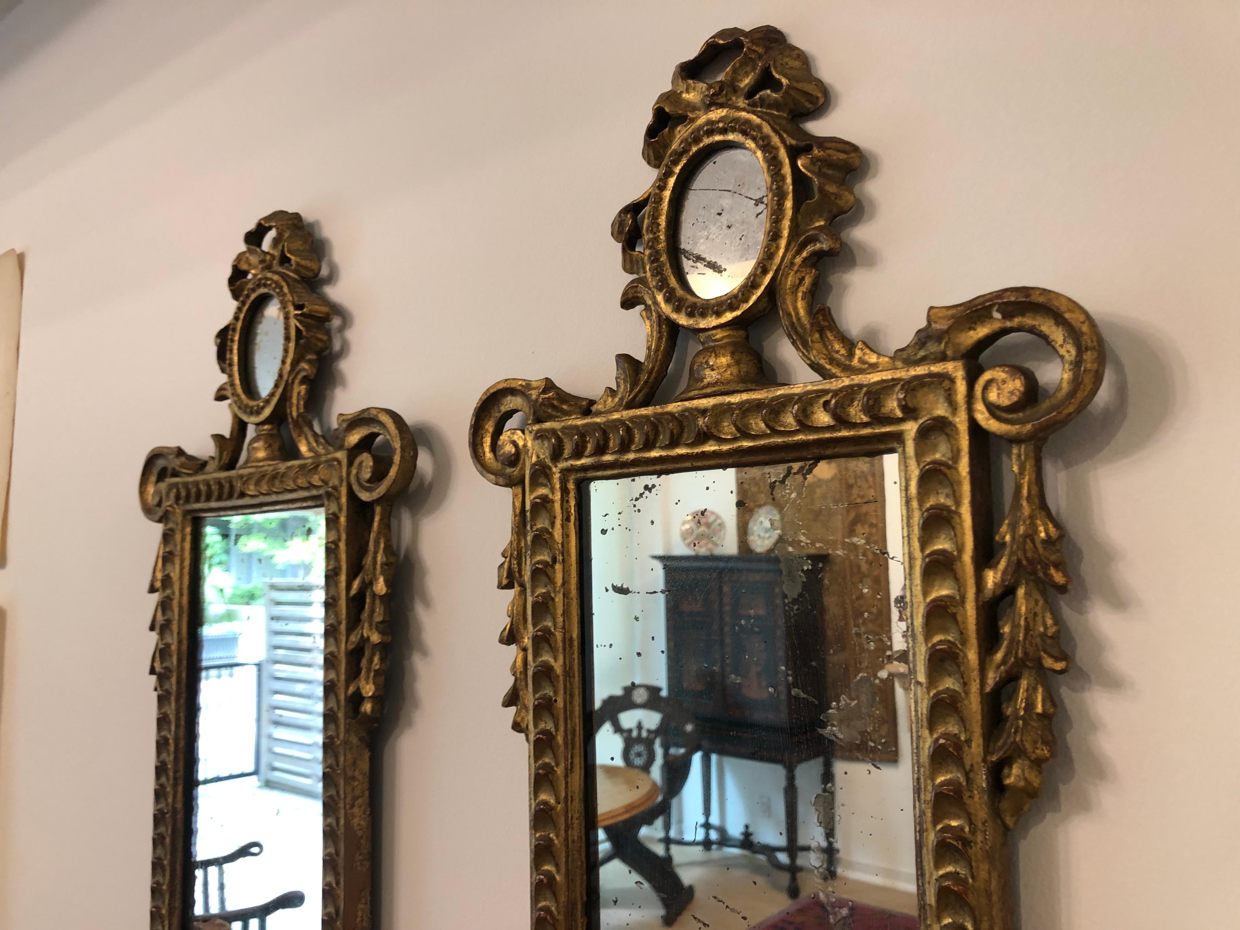 18th Century Pair of  Neoclassical Antique Giltwood Mirrors