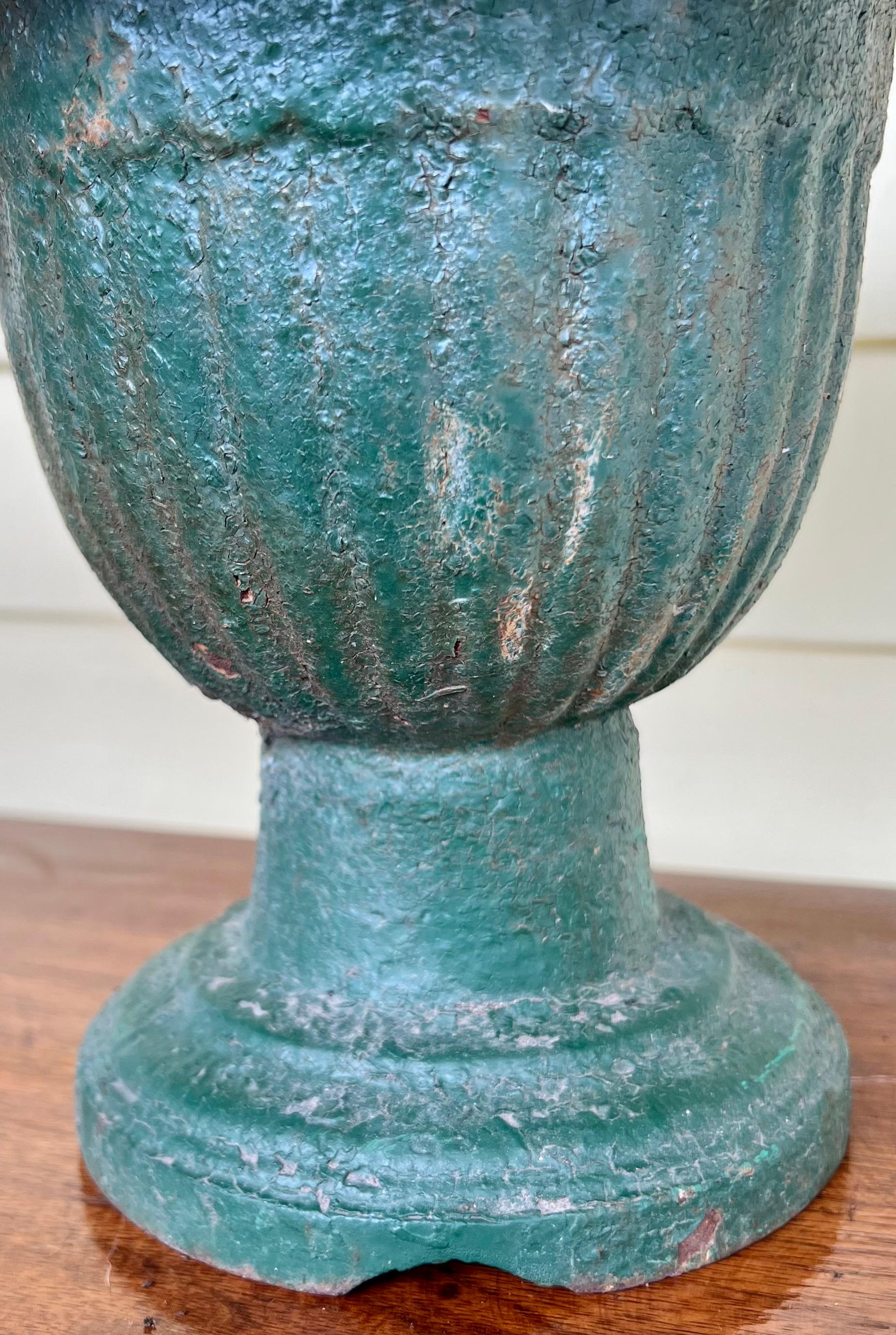 19th Century Pair of Petite Painted Cast Iron Urns