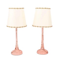 Pair of Petite Pink Cut Crystal Lamps With Shades
