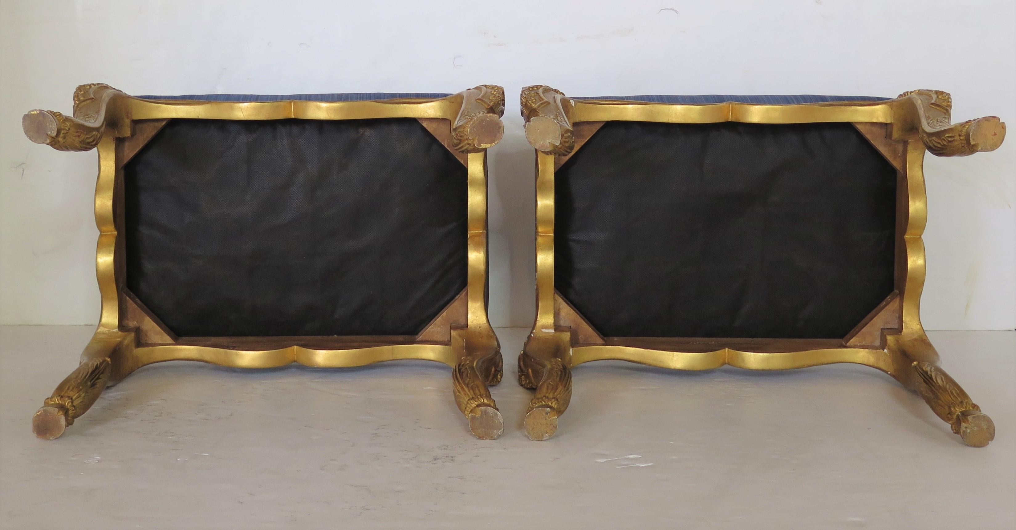 Giltwood Pair of Petite Régence-Style Carved and Gilded Stools For Sale