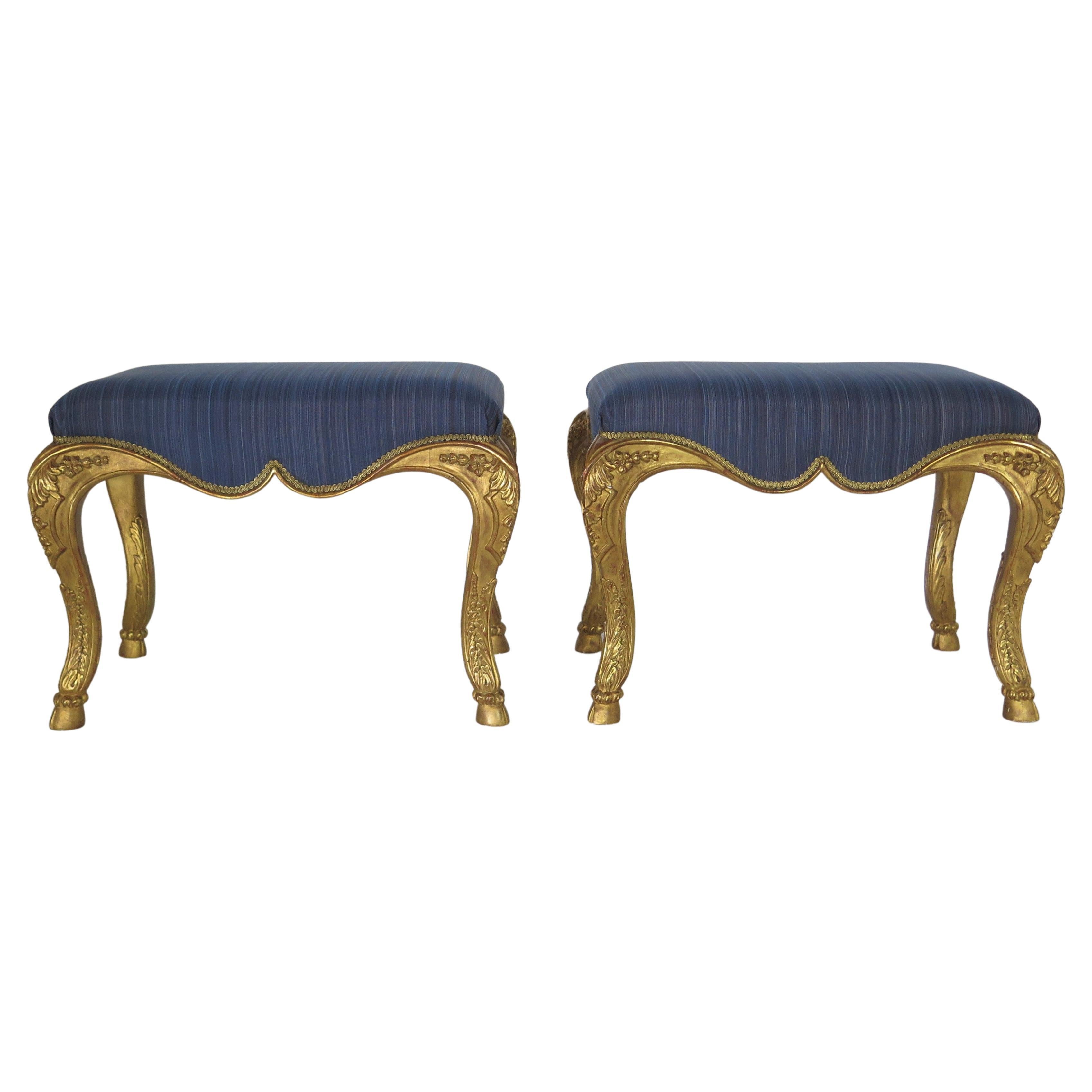 Pair of Petite Régence-Style Carved and Gilded Stools