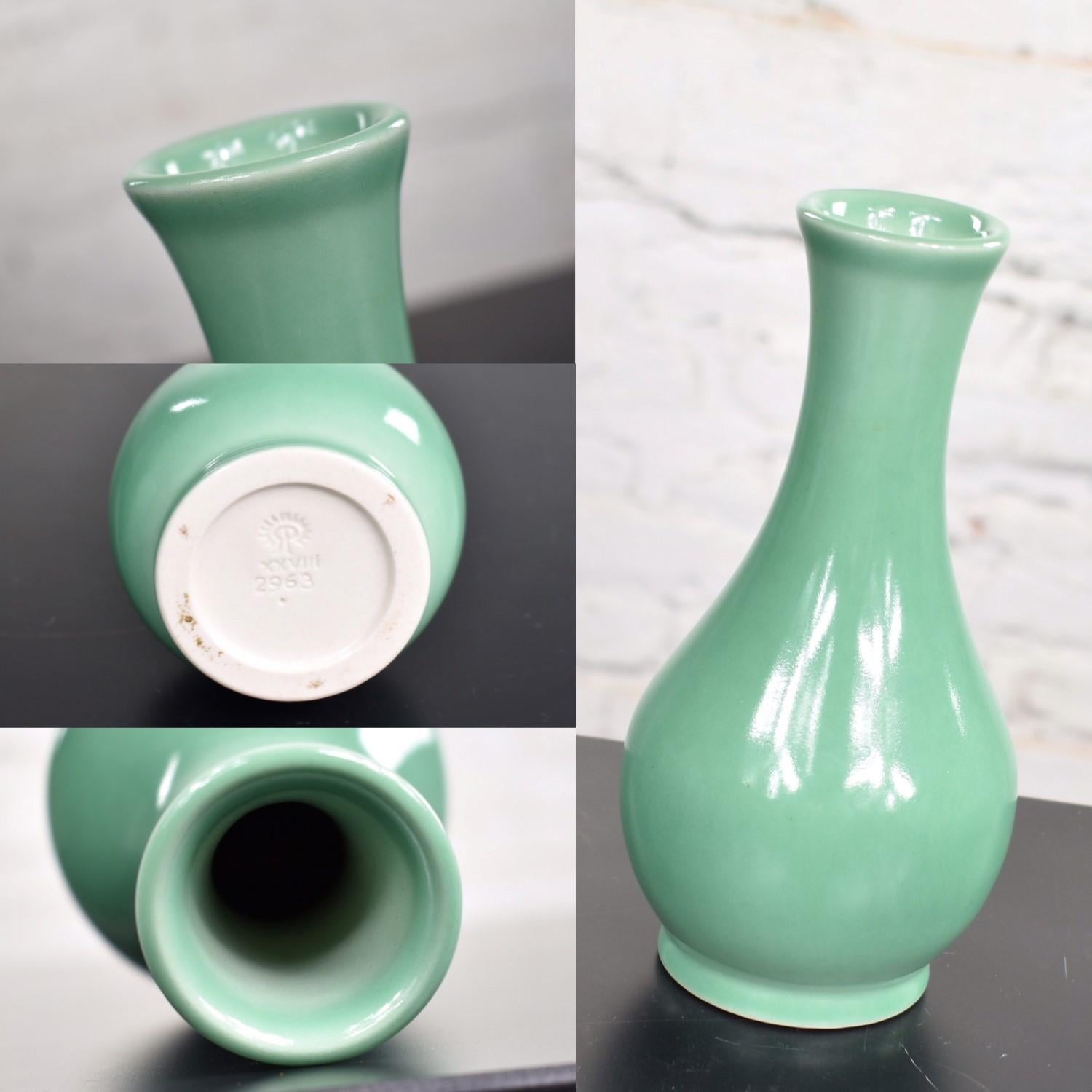 Pair of Petite Rookwood Pottery Arts & Crafts Vases 1 Sea Green and 1 Turquoise 5