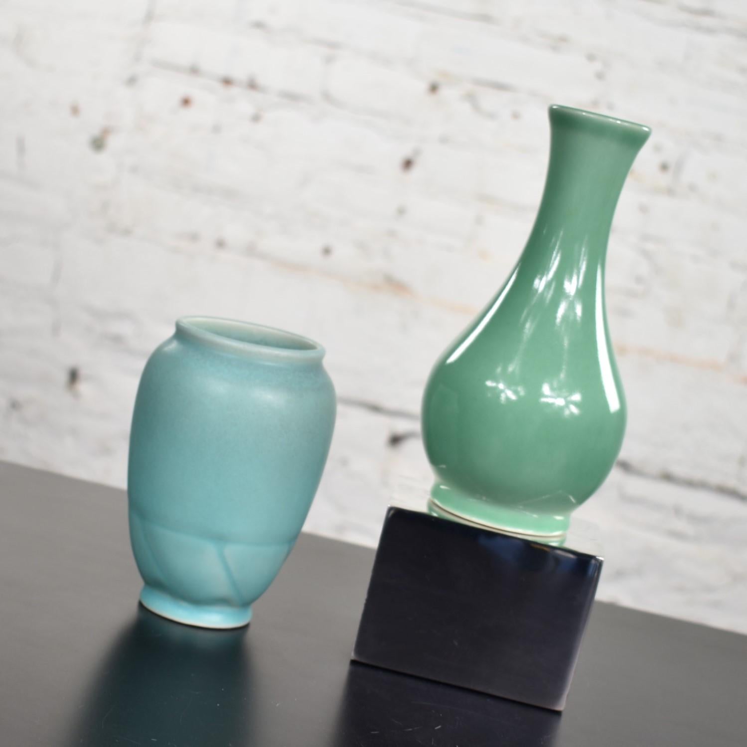 Arts and Crafts Pair of Petite Rookwood Pottery Arts & Crafts Vases 1 Sea Green and 1 Turquoise