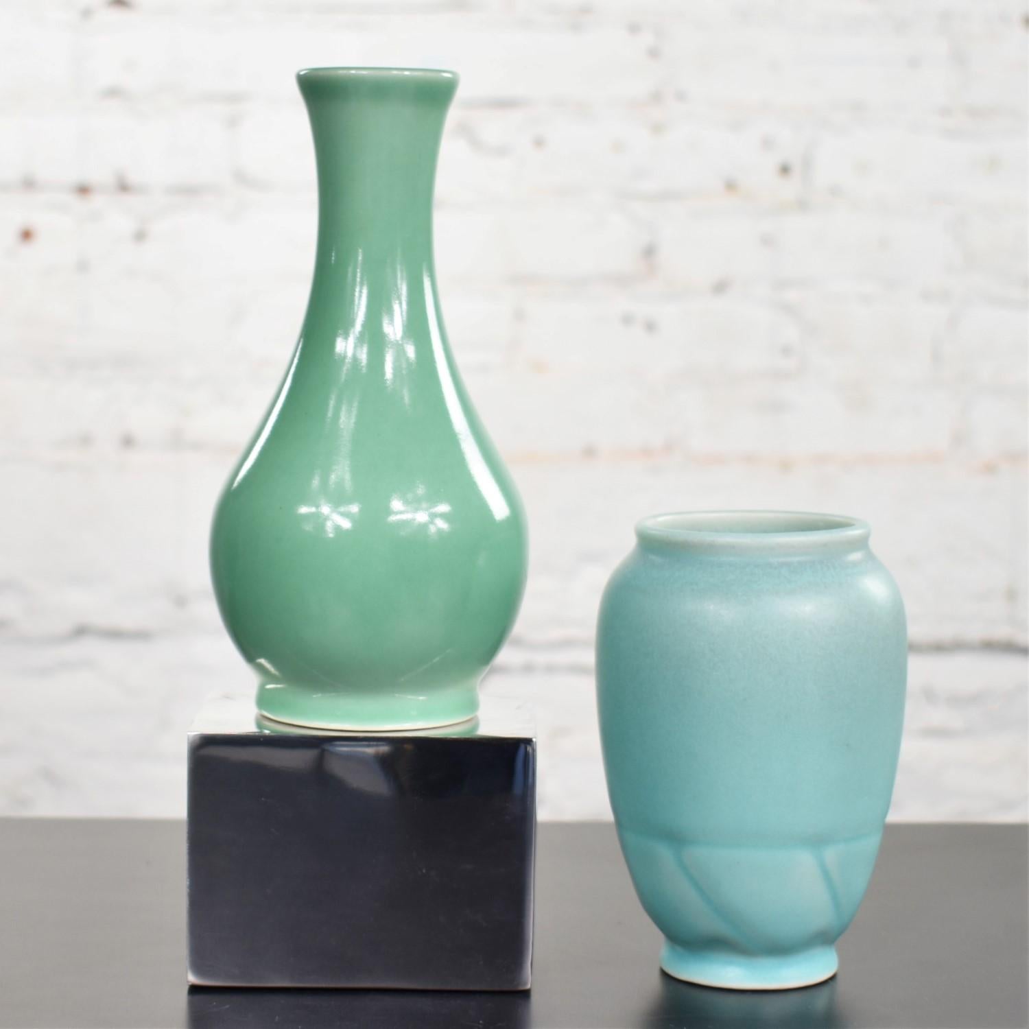 American Pair of Petite Rookwood Pottery Arts & Crafts Vases 1 Sea Green and 1 Turquoise