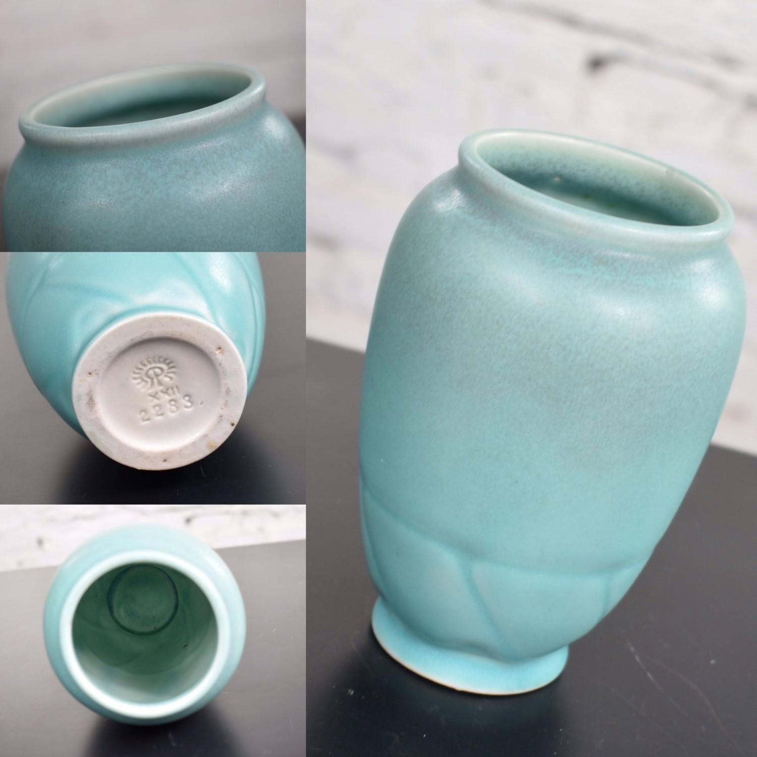 Pair of Petite Rookwood Pottery Arts & Crafts Vases 1 Sea Green and 1 Turquoise 2