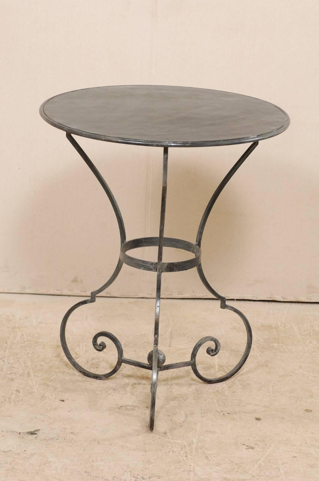 Pair of Petite Round Metal Gueridon Bistro Tables with Scrolled Legs In Good Condition In Atlanta, GA