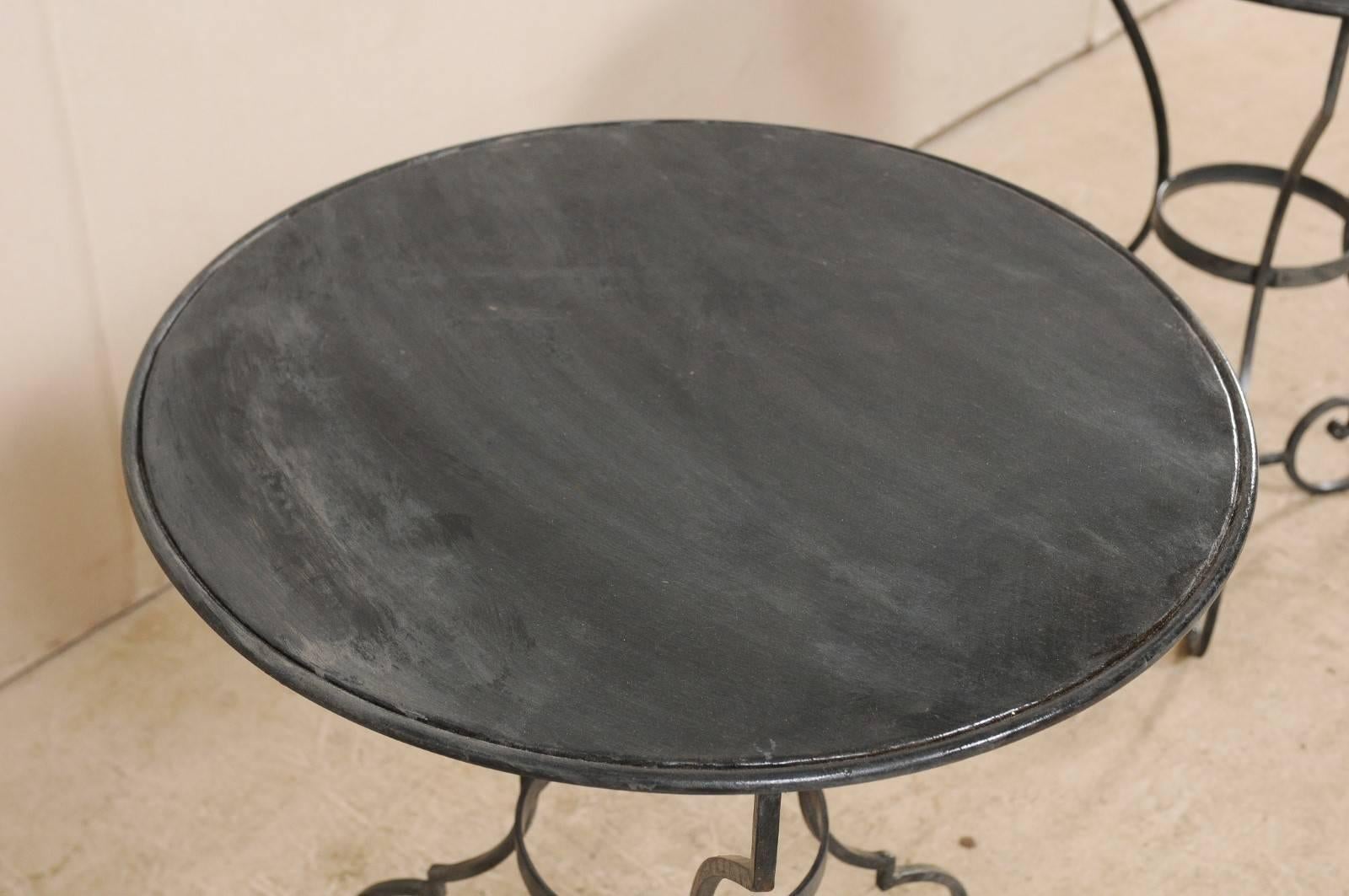 Contemporary Pair of Petite Round Metal Gueridon Bistro Tables with Scrolled Legs