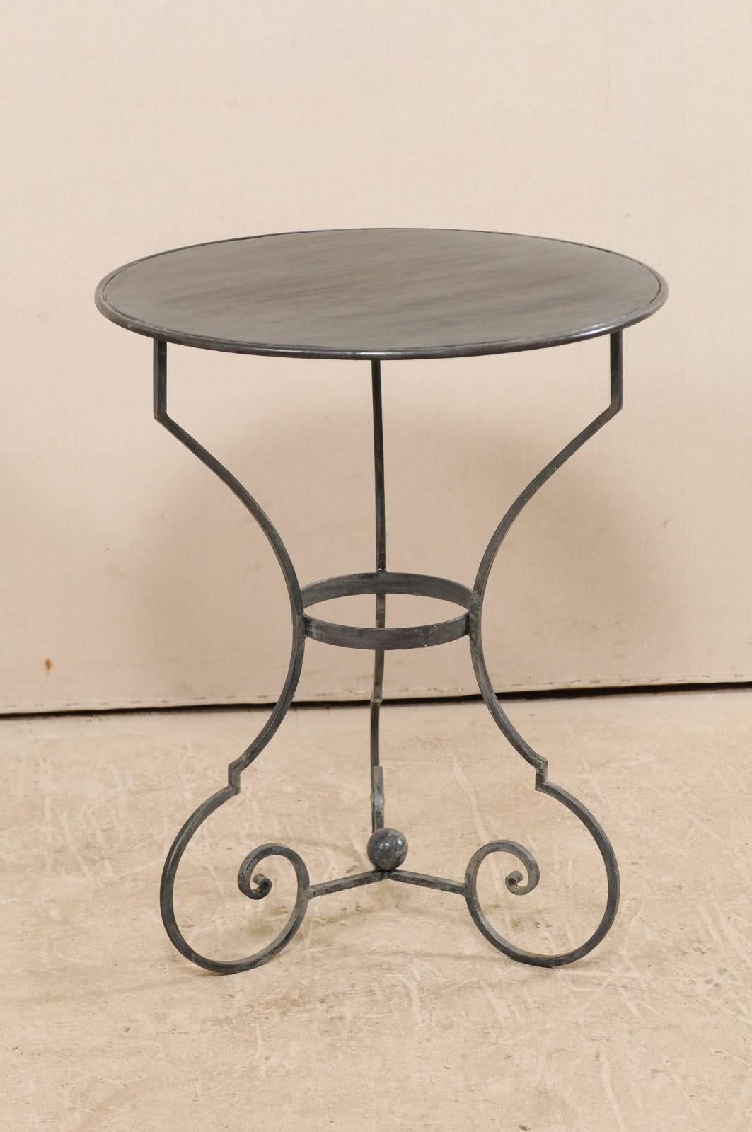 Pair of Petite Round Metal Gueridon Bistro Tables with Scrolled Legs 1