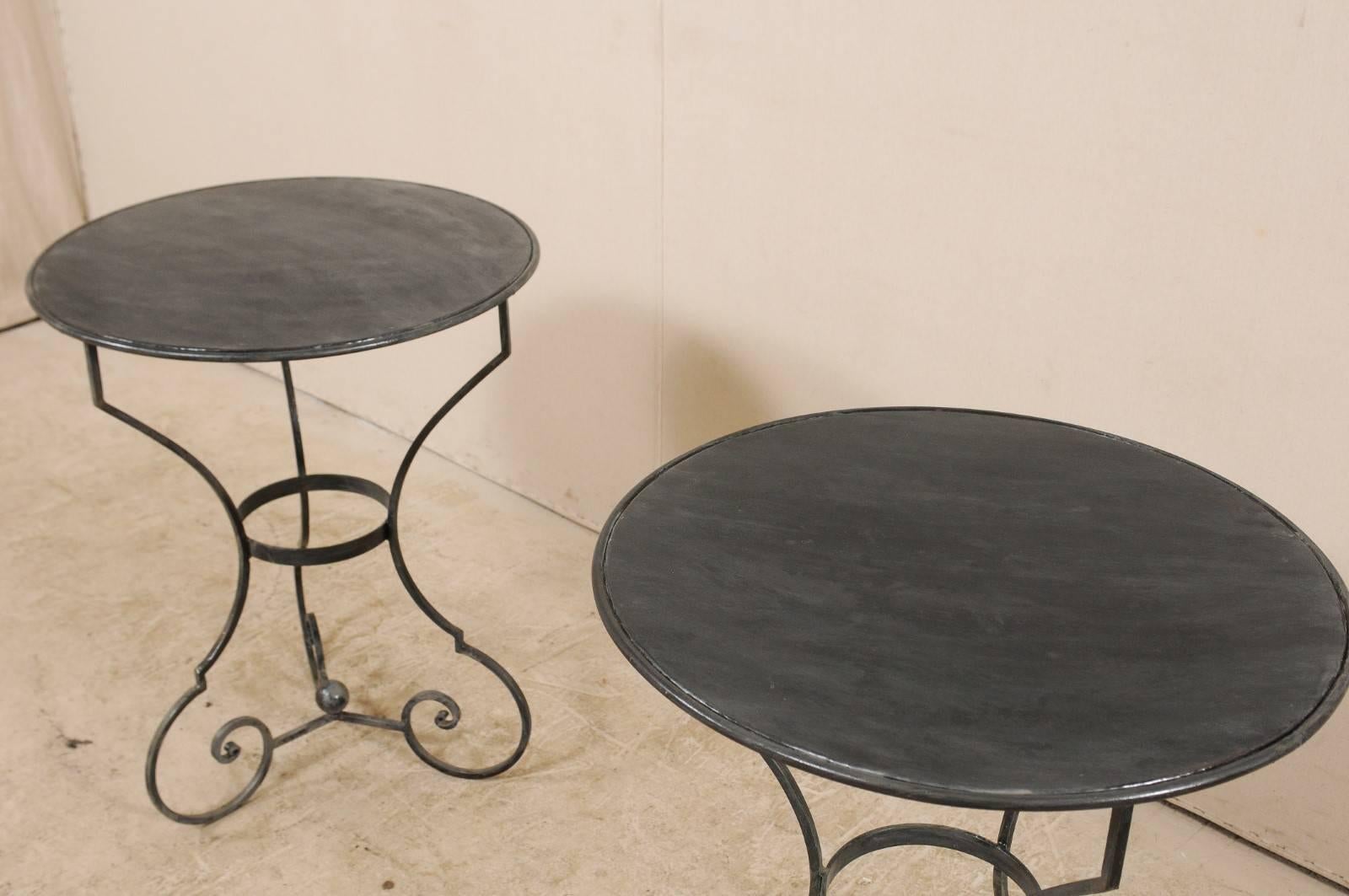 Pair of Petite Round Metal Gueridon Bistro Tables with Scrolled Legs 3