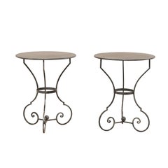 Pair of Petite Round Metal Gueridon Bistro Tables with Scrolled Legs