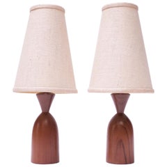 Pair of Petite Sculptural Danish Teak Tables Lamps with Shades