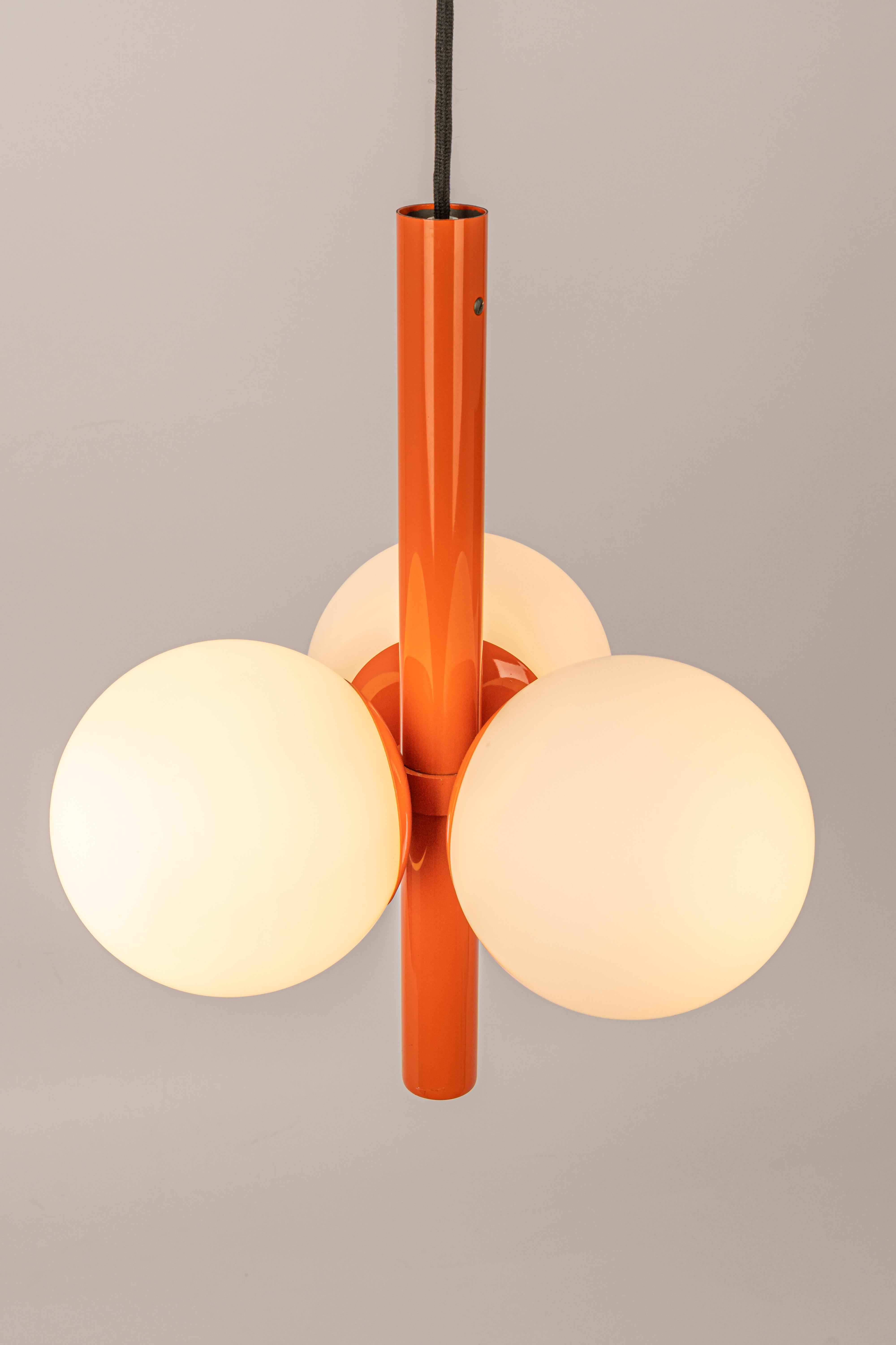 Pair of Petite Sputnik Orange Pendant Lights, Opal Glass, Germany, 1970s 1
