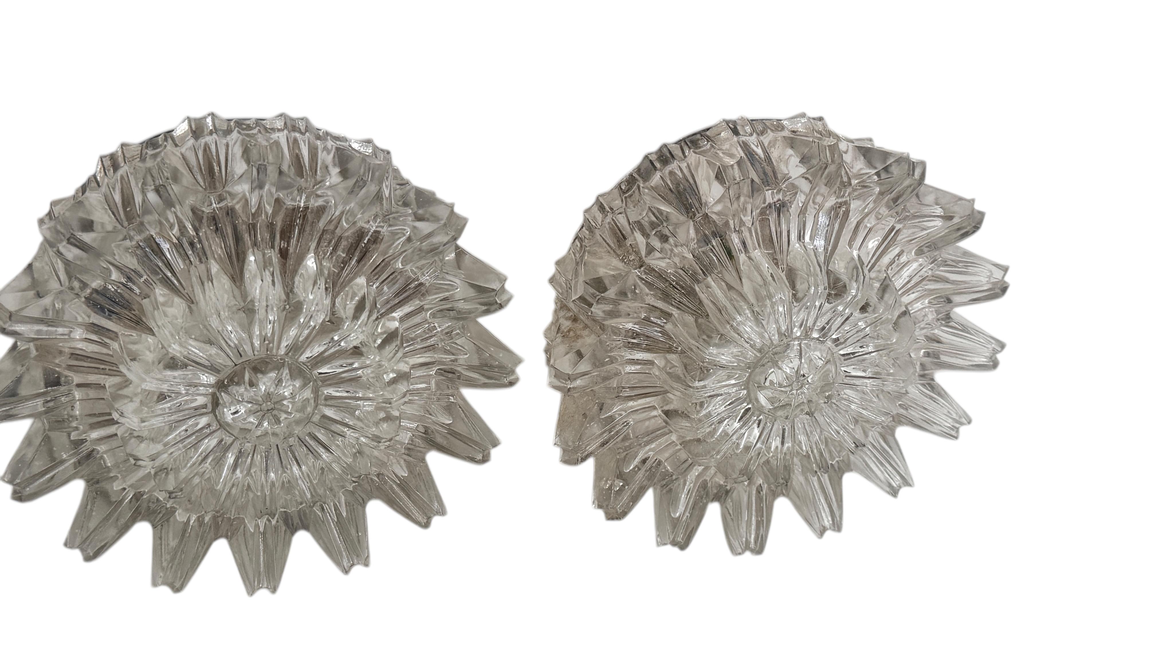Mid-20th Century Pair of Petite Starburst Pattern Flush Mount Ceiling Lights, 1960s For Sale
