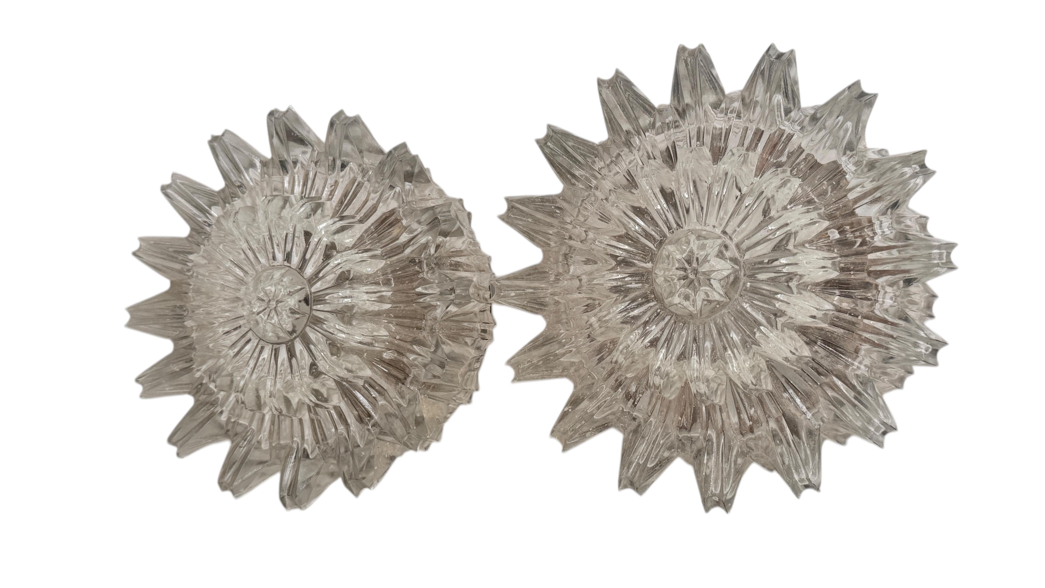 Metal Pair of Petite Starburst Pattern Flush Mount Ceiling Lights, 1960s For Sale