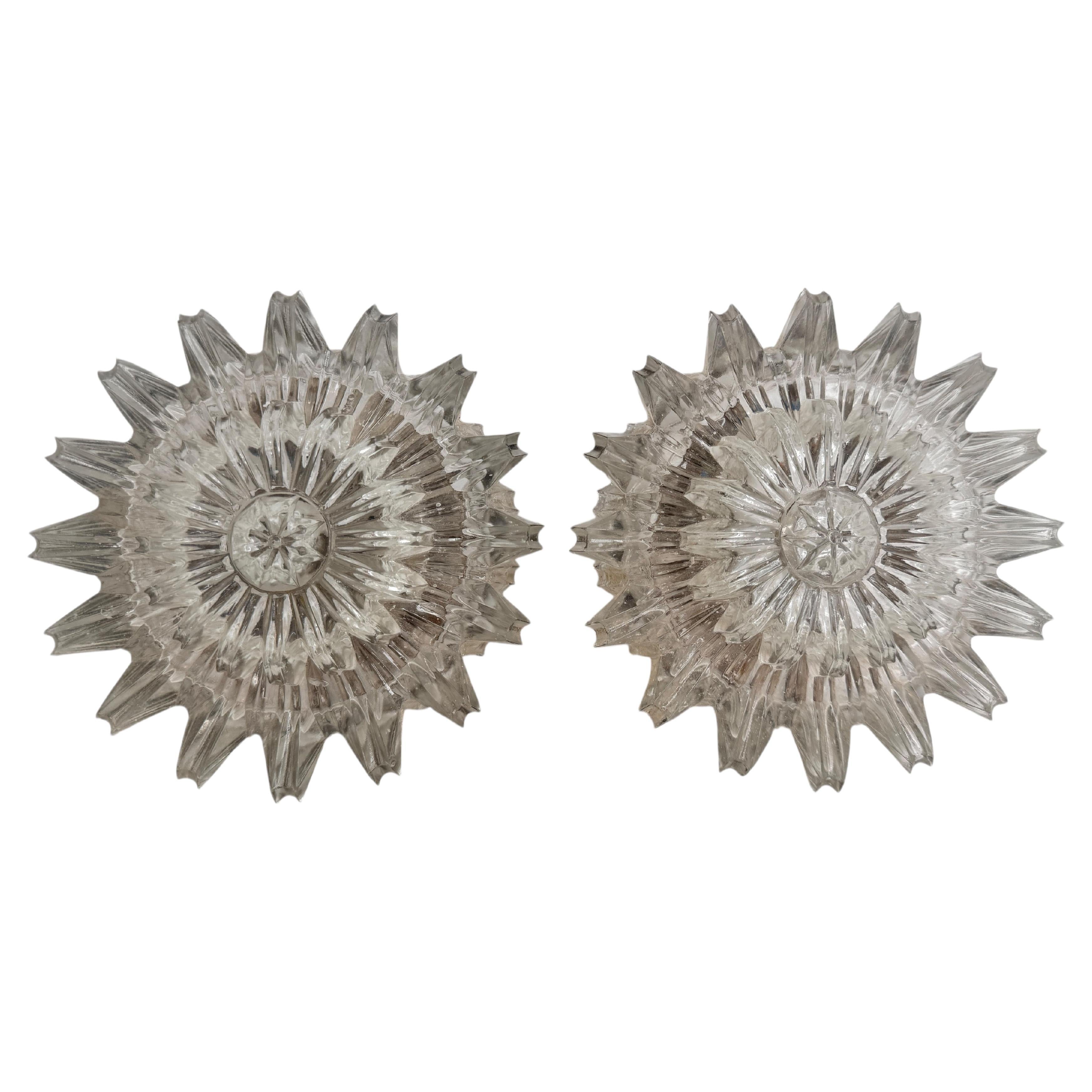 Pair of Petite Starburst Pattern Flush Mount Ceiling Lights, 1960s For Sale