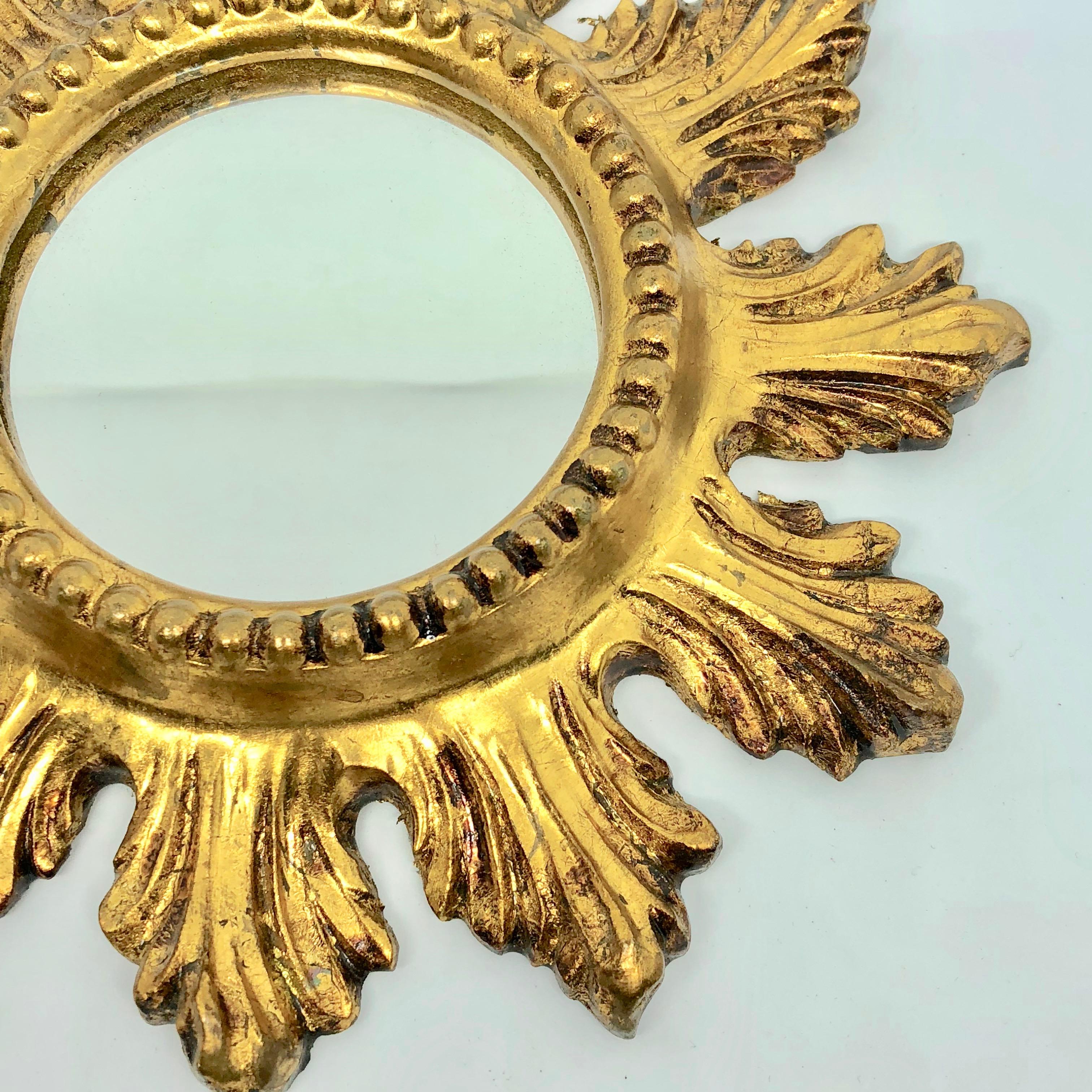 Pair of Petite Starburst Sunburst Gilded Wood and Composition Mirror, France In Good Condition In Nuernberg, DE