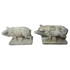 Pair of Petite Stone Pigs