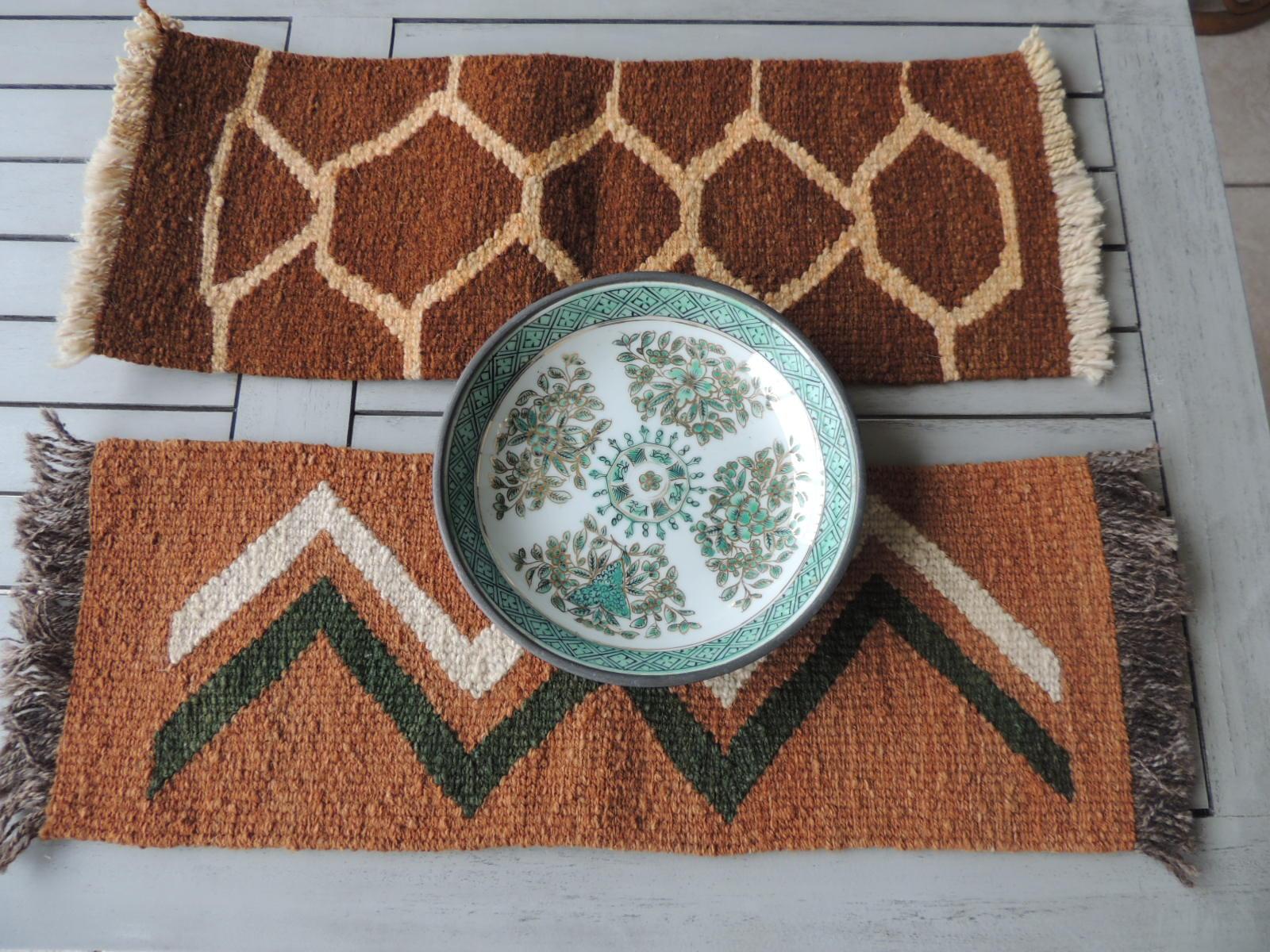 Northern Irish Pair of Petite Vintage Camel and Brown Woven Rug Samples For Sale