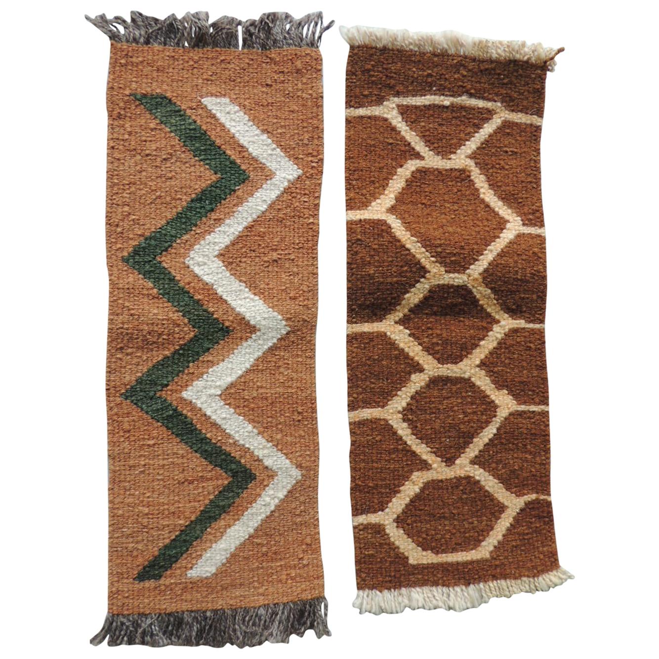 Pair of Petite Vintage Camel and Brown Woven Rug Samples For Sale