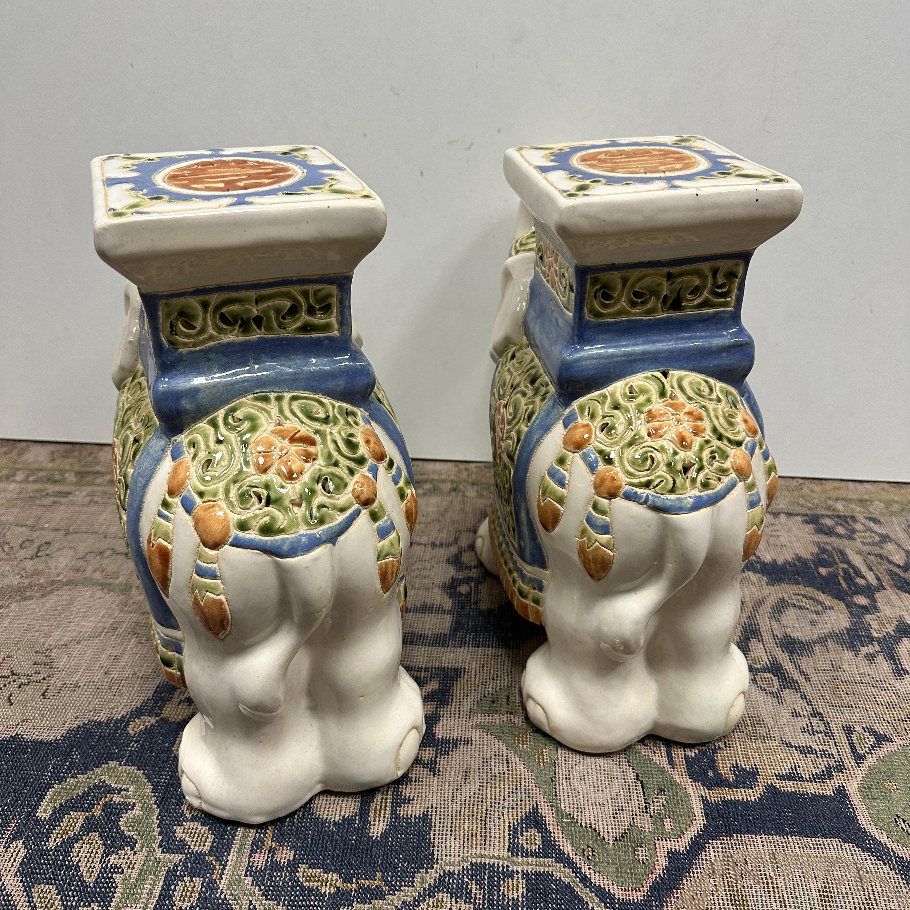 Pair of Petite Vintage Hollywood Regency Chinese Elephant Flower Pot Stand For Sale 9