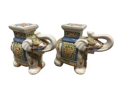 Pair of Petite Vintage Hollywood Regency Chinese Elephant Flower Pot Stand