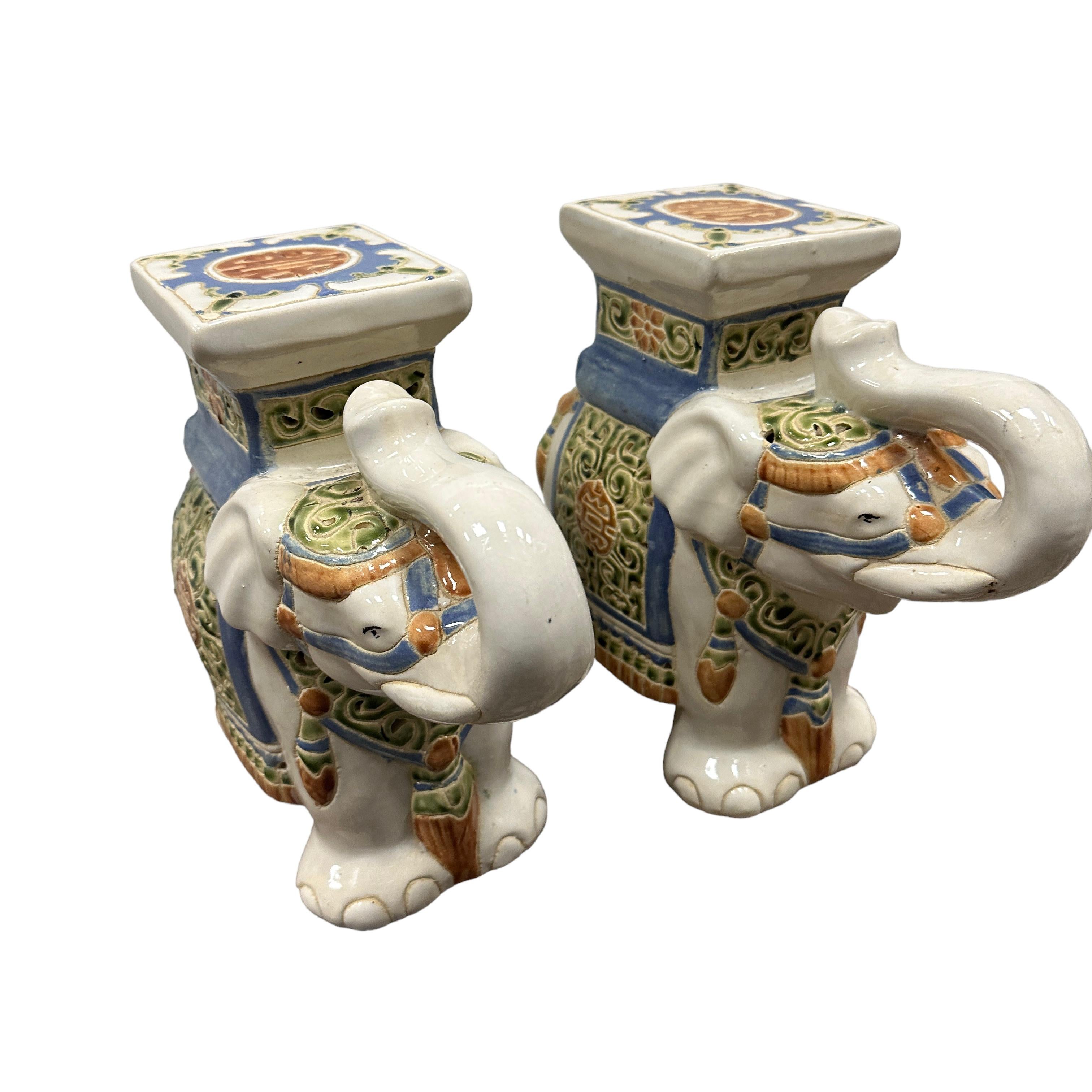 German Pair of Petite Vintage Hollywood Regency Chinese Elephant Flower Pot Stand For Sale