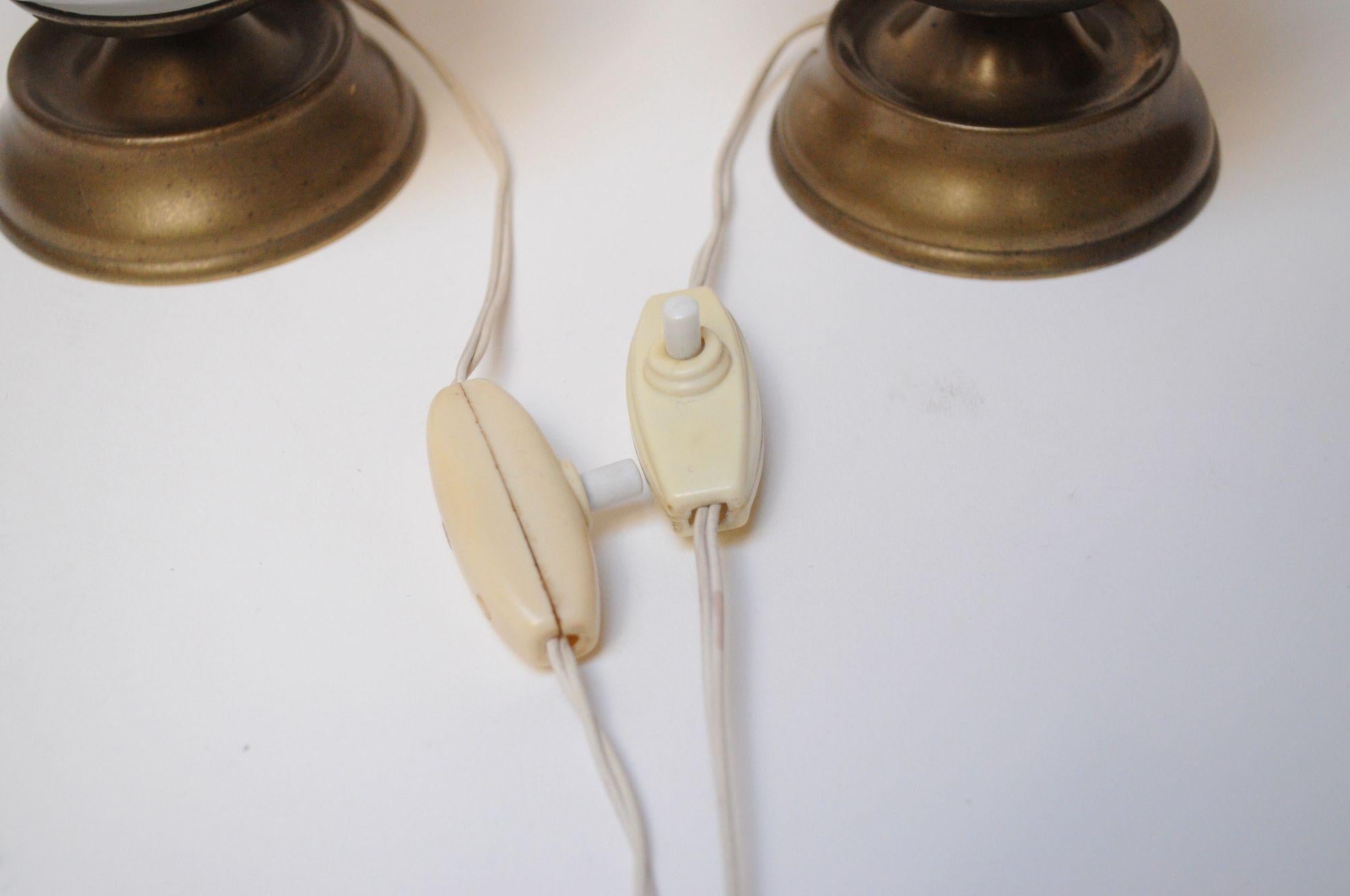Pair of Petite Vintage Italian Chamberstick Glass and Brass Bedside Lamps For Sale 8