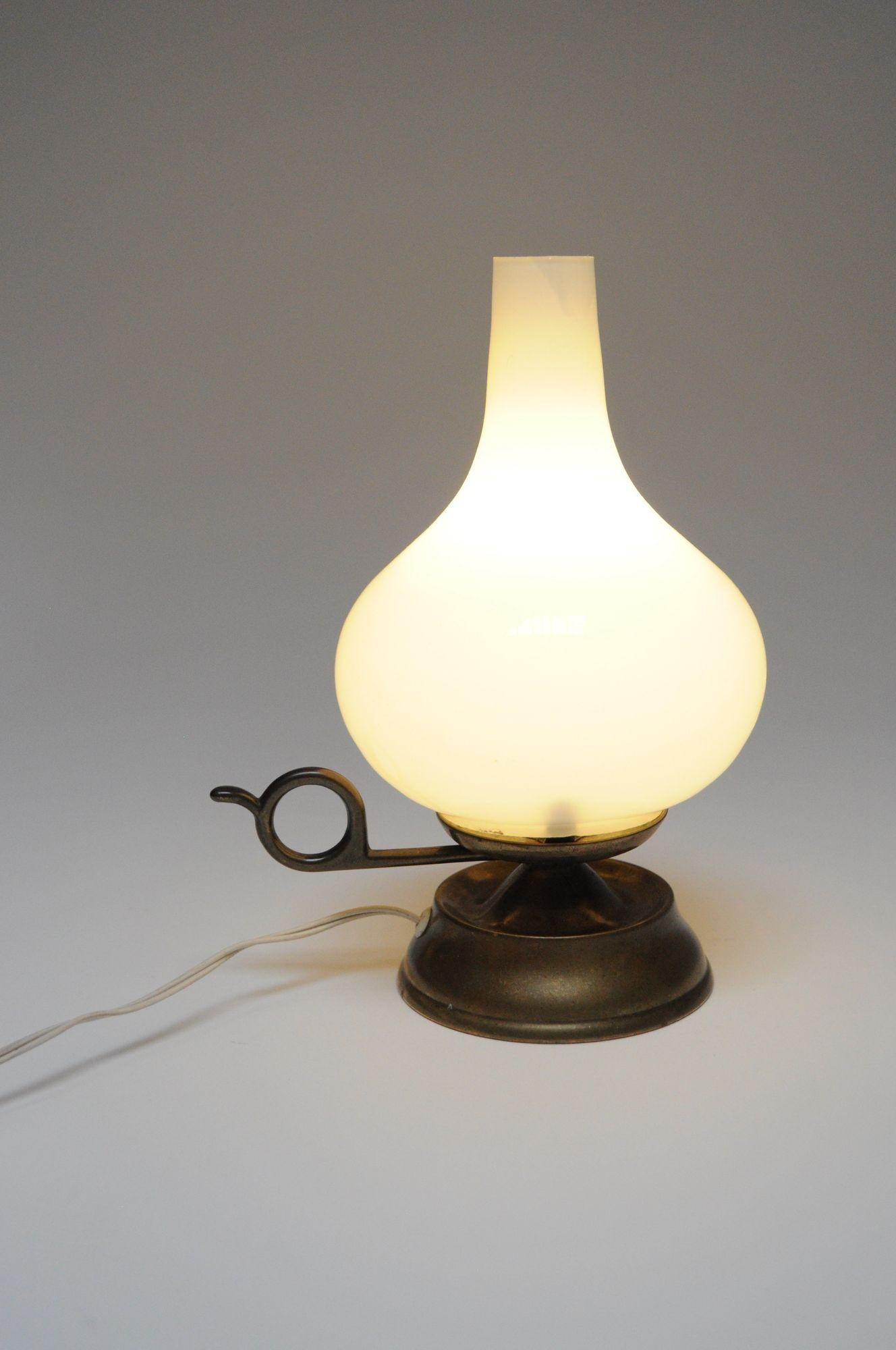 Pair of Petite Vintage Italian Chamberstick Glass and Brass Bedside Lamps For Sale 2