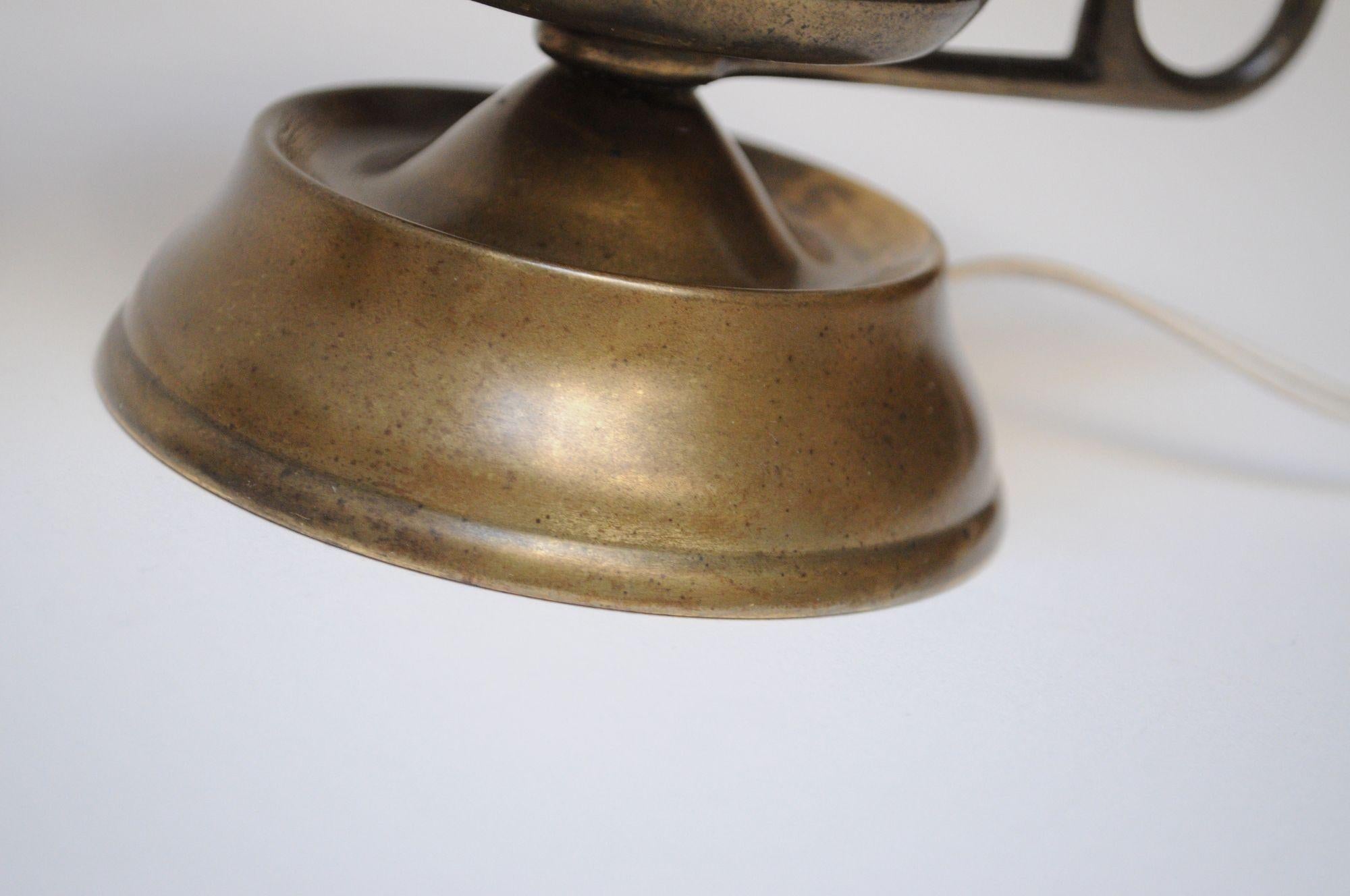 Pair of Petite Vintage Italian Chamberstick Glass and Brass Bedside Lamps For Sale 3
