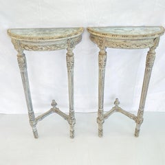 Pair of Petite, Wall-mounting, Louis XVI Demilune Tables