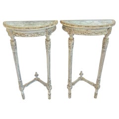 Pair of Petite, Wall-mounting, Louis XVI Demilune Tables
