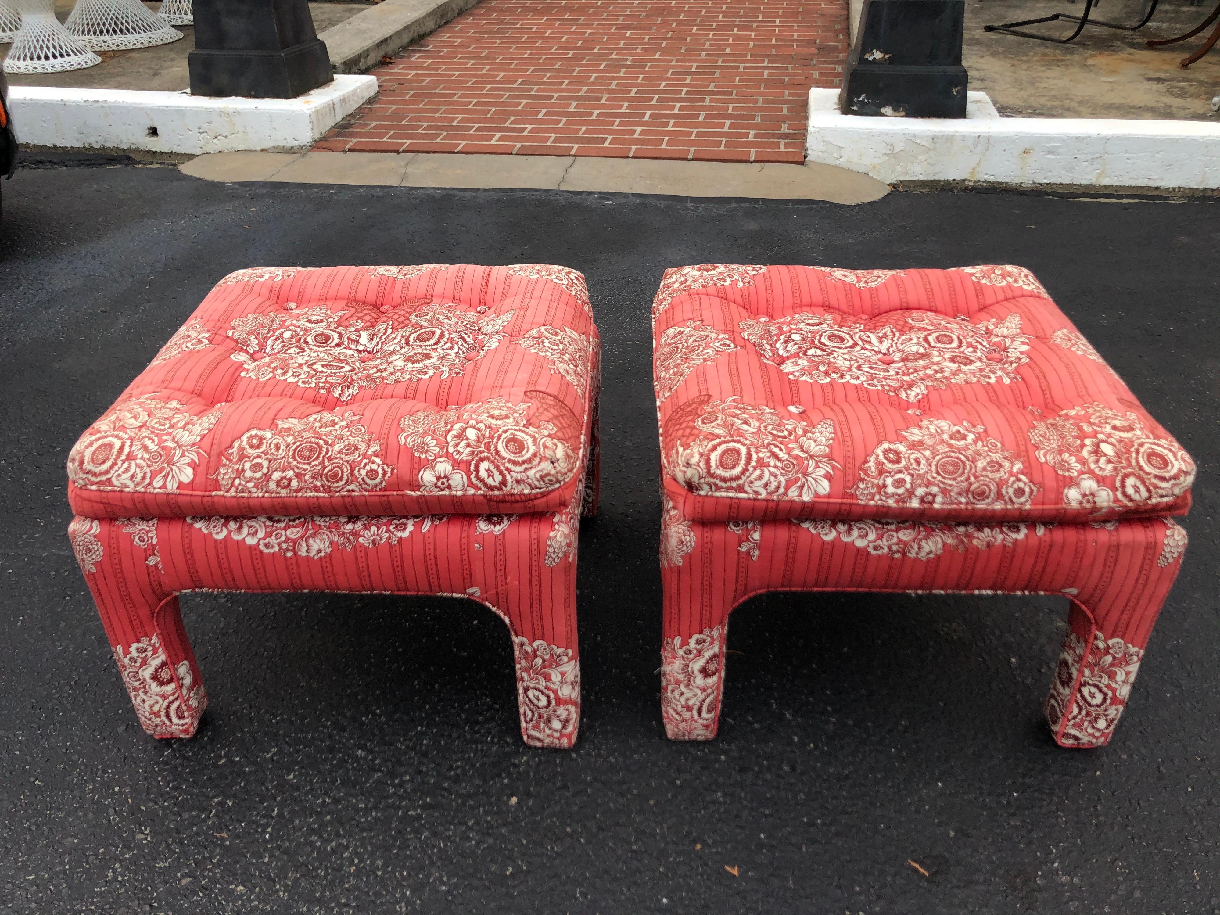 Pair of Petite Wing Back Chairs with Matching Ottomans For Sale 2