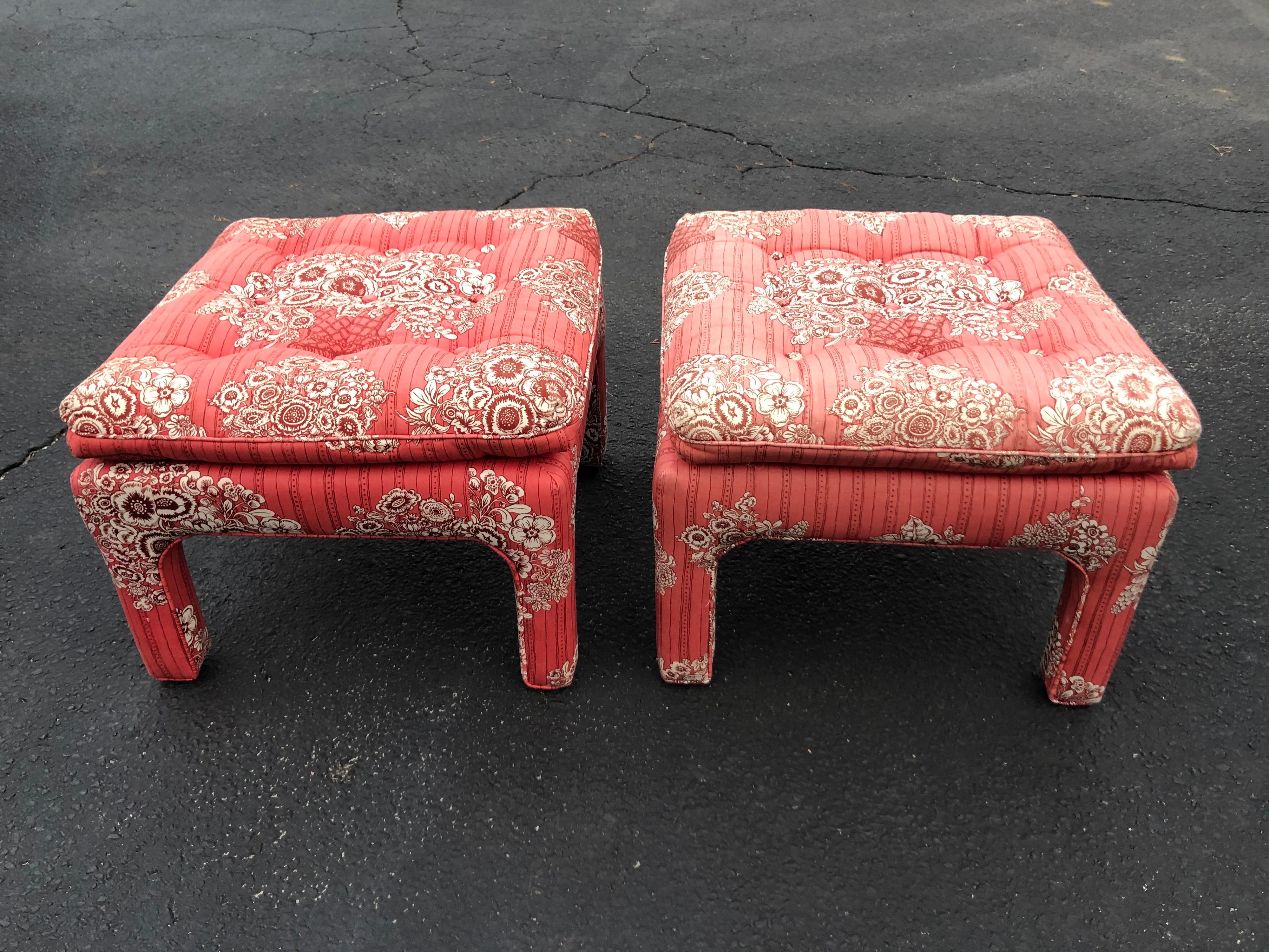 Pair of Petite Wing Back Chairs with Matching Ottomans For Sale 3
