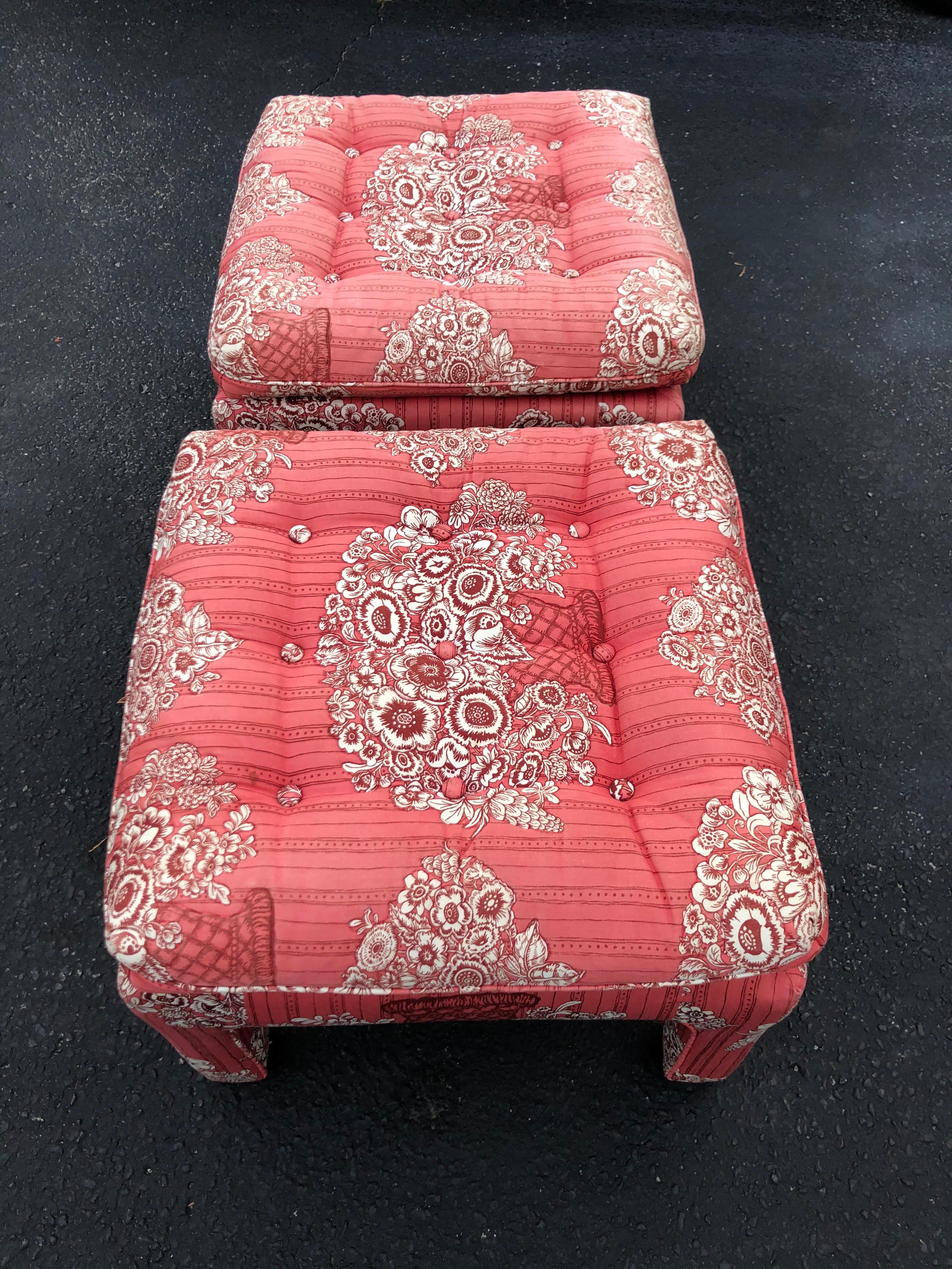 Pair of Petite Wing Back Chairs with Matching Ottomans For Sale 5