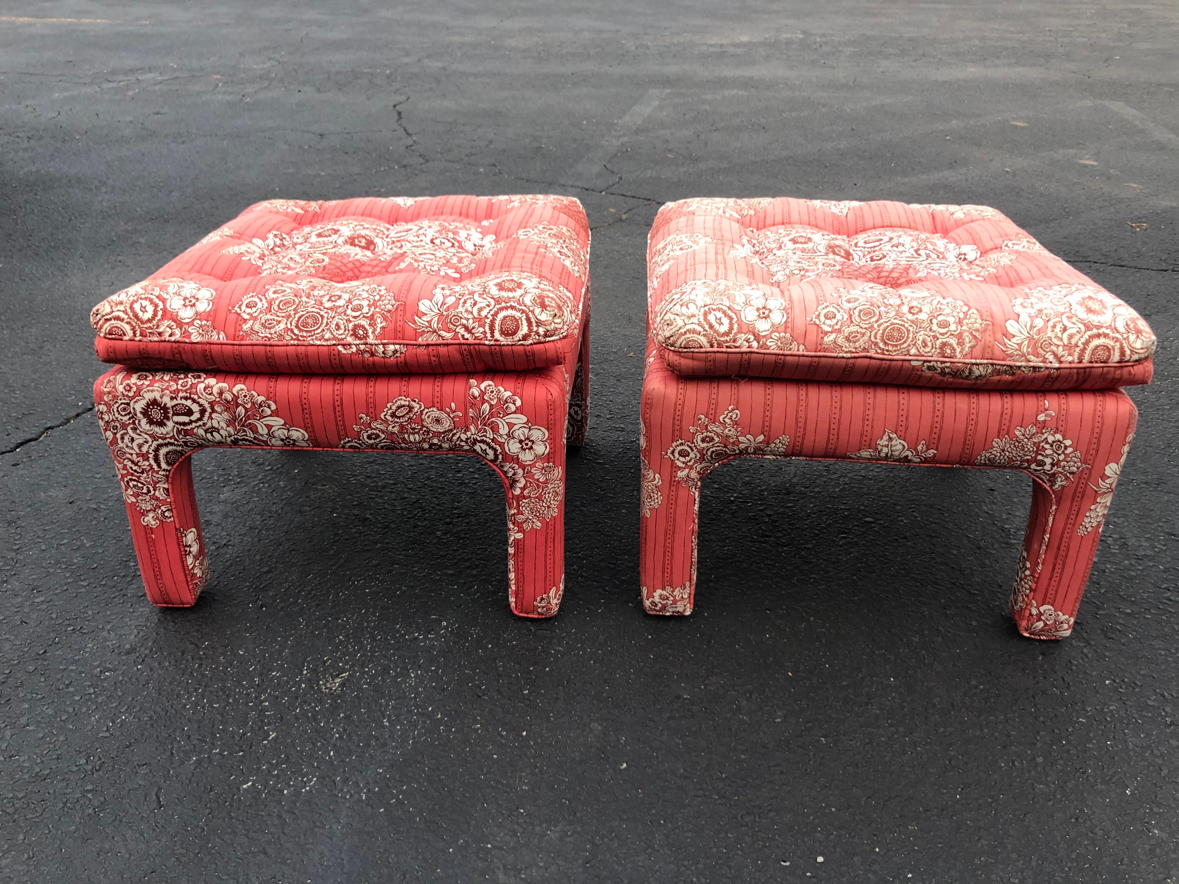 Pair of Petite Wing Back Chairs with Matching Ottomans For Sale 8