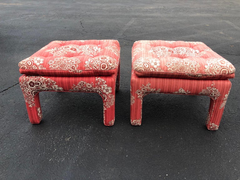 Pair of Petite Wing Back Chairs with Matching Ottomans For Sale 10