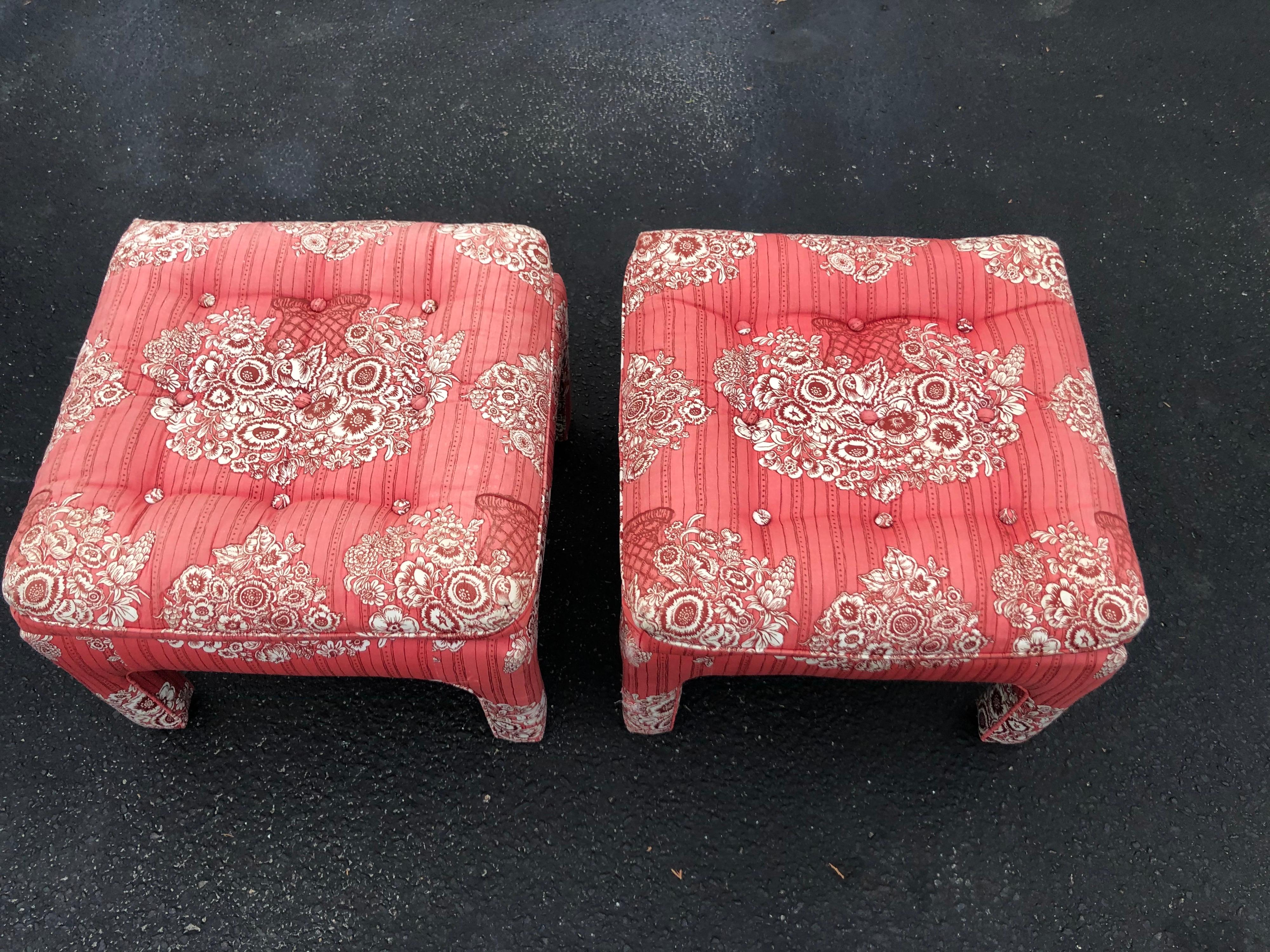 Pair of Petite Wing Back Chairs with Matching Ottomans For Sale 1