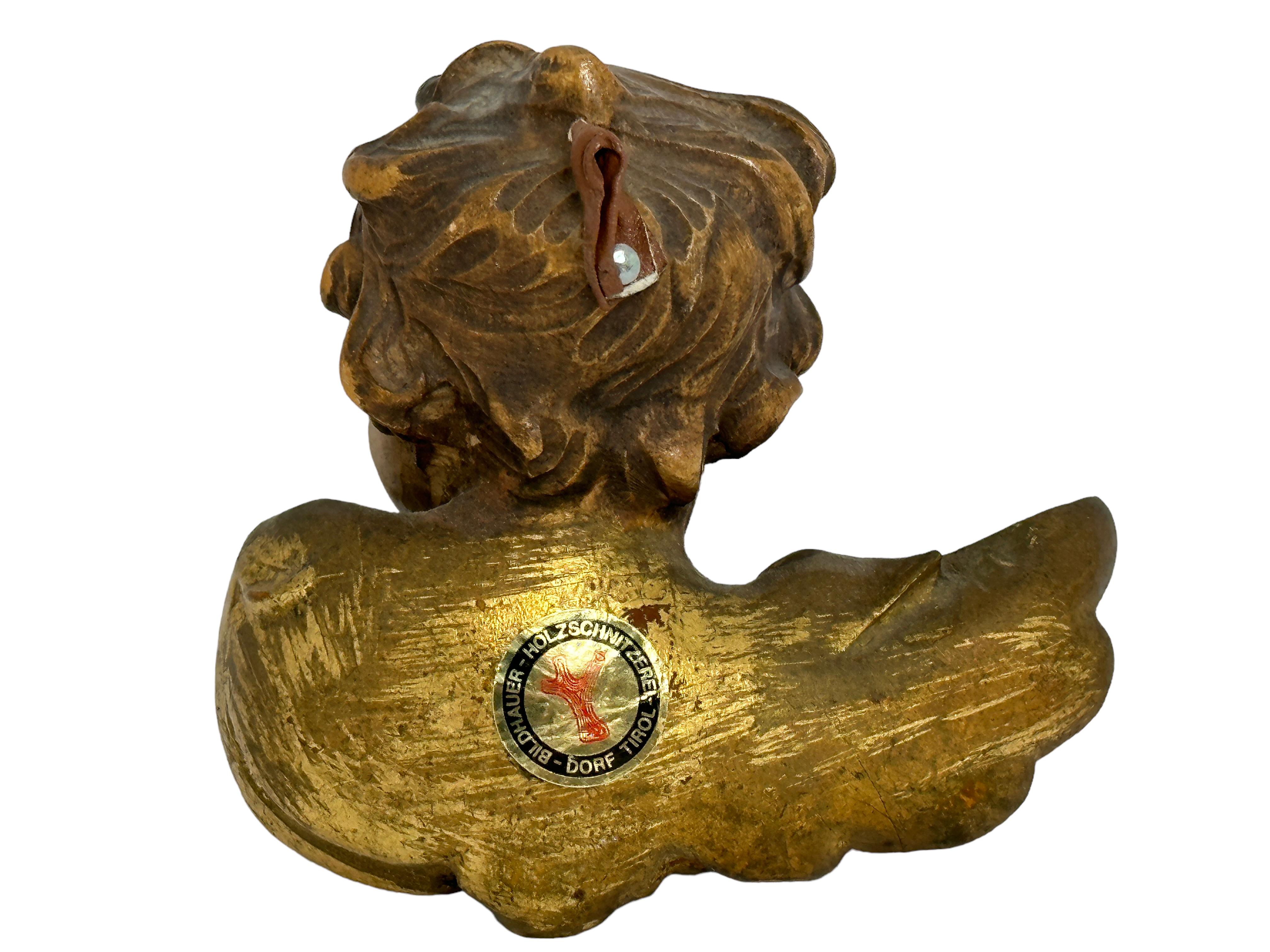 Hand-Carved Pair of Petite Wood Carved Cherub Angel Heads, Vintage German 1960s For Sale