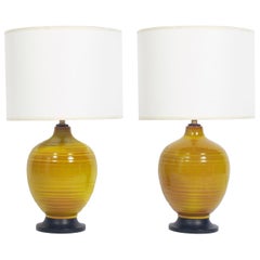 Pair of Petite Yellow Ceramic Lamps