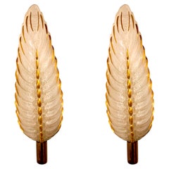 Pair of Petitot Feather Sconces Art Deco with Signed Ezan Glass, France, 1935s
