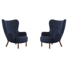 Pair of Petra Lounge Chairs- Vidar 554 Fabric Kvadrat & Walnut- by Viggo Boesen
