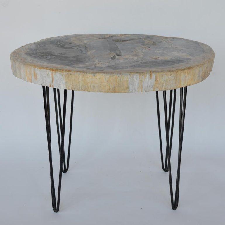 Bois Paire de tables d'appoint en bois pétrifié avec pieds en fer, fin du 20ème siècle en vente