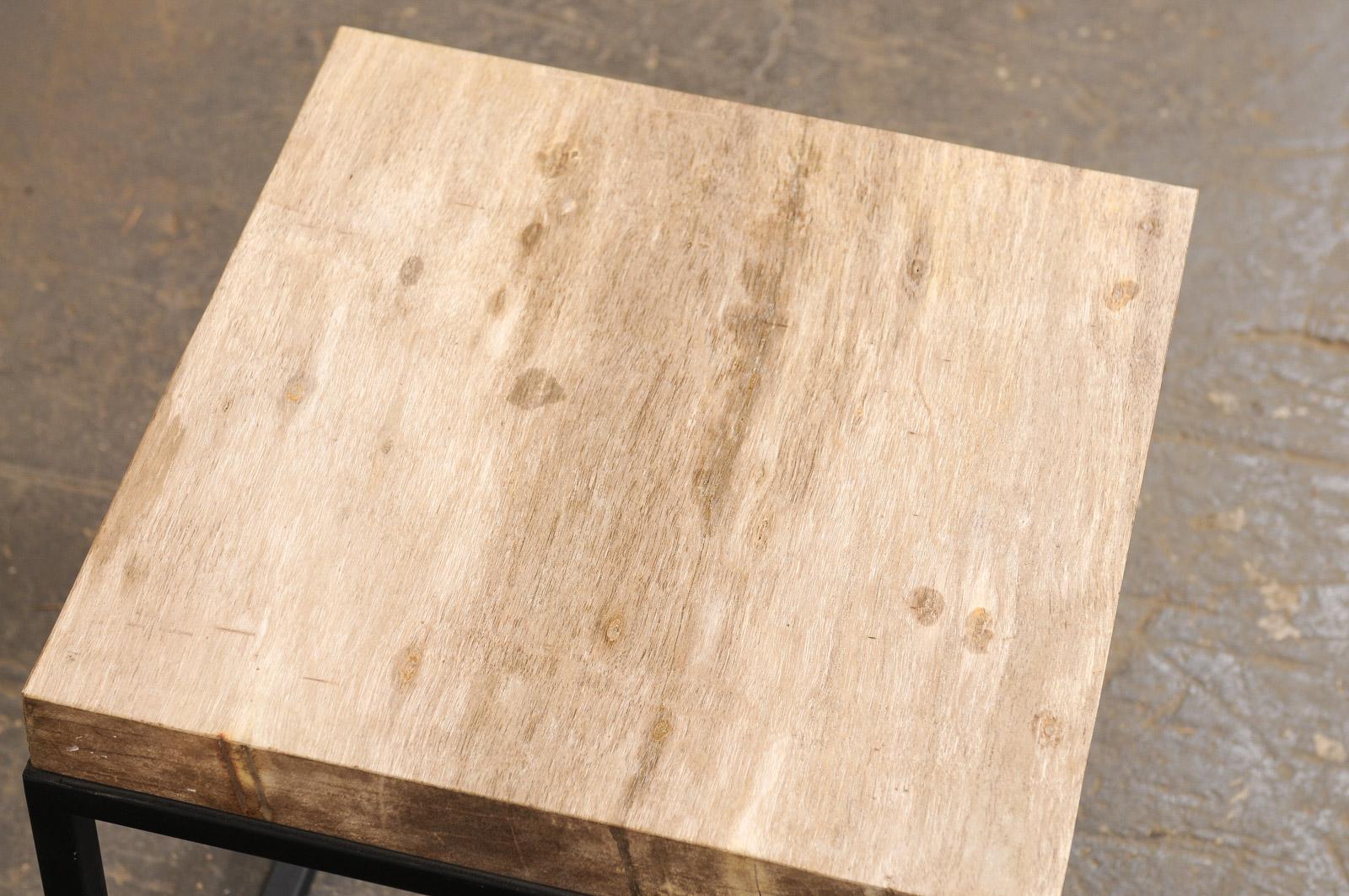 Pair of Petrified Wood Top & Iron End Tables For Sale 2