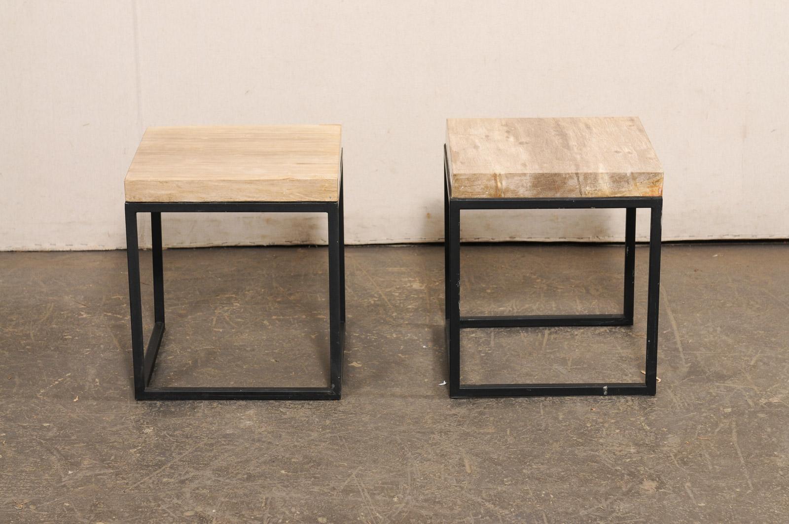 Pair of Petrified Wood Top & Iron End Tables For Sale 4