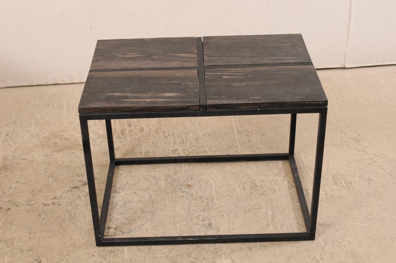 Pair of Petrified Wood Top Modern Style Coffee Tables In Good Condition For Sale In Atlanta, GA