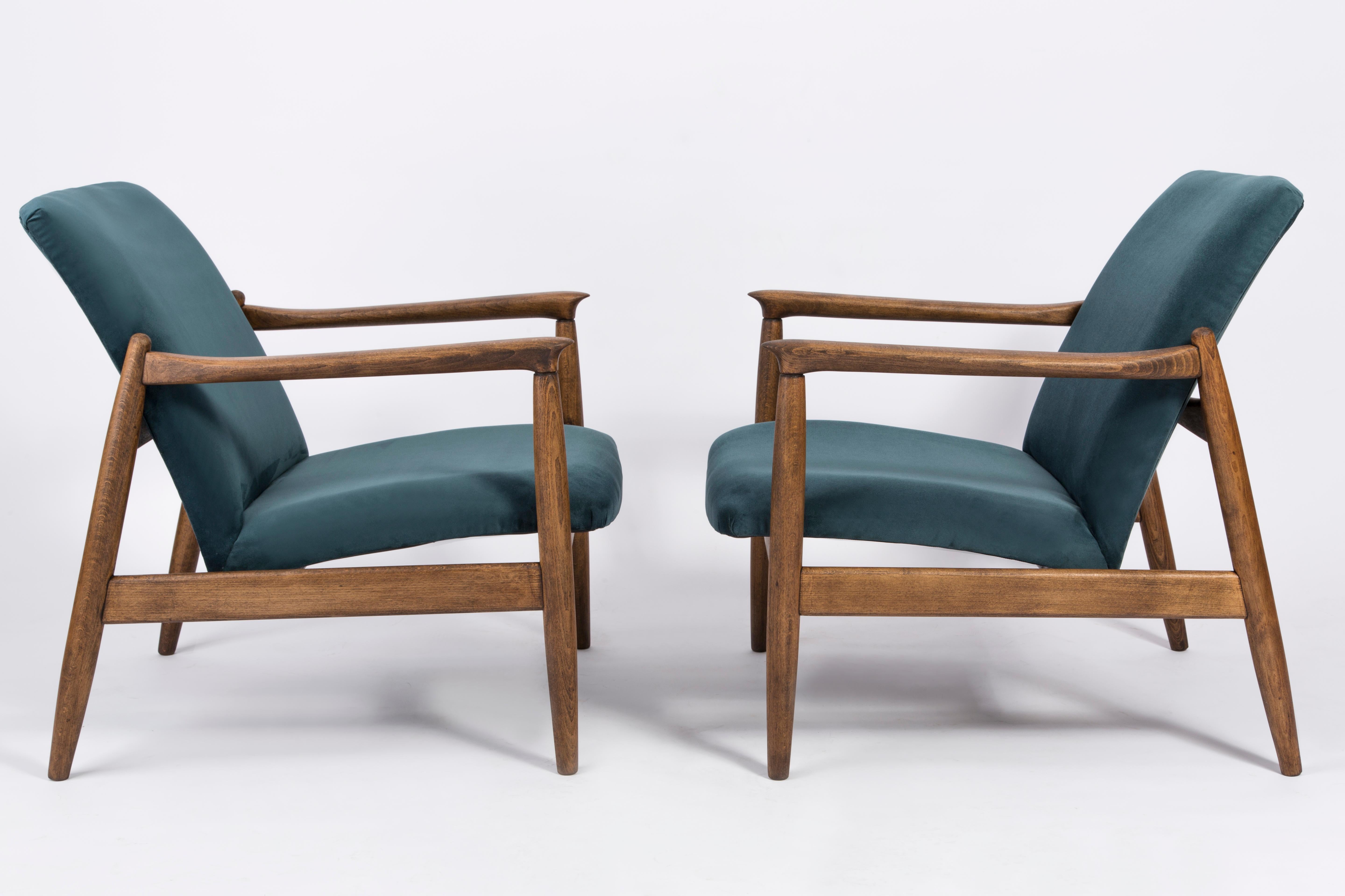 Mid-Century Modern Pair of Petrol Blue Armchairs, Edmund Homa, 1960s For Sale
