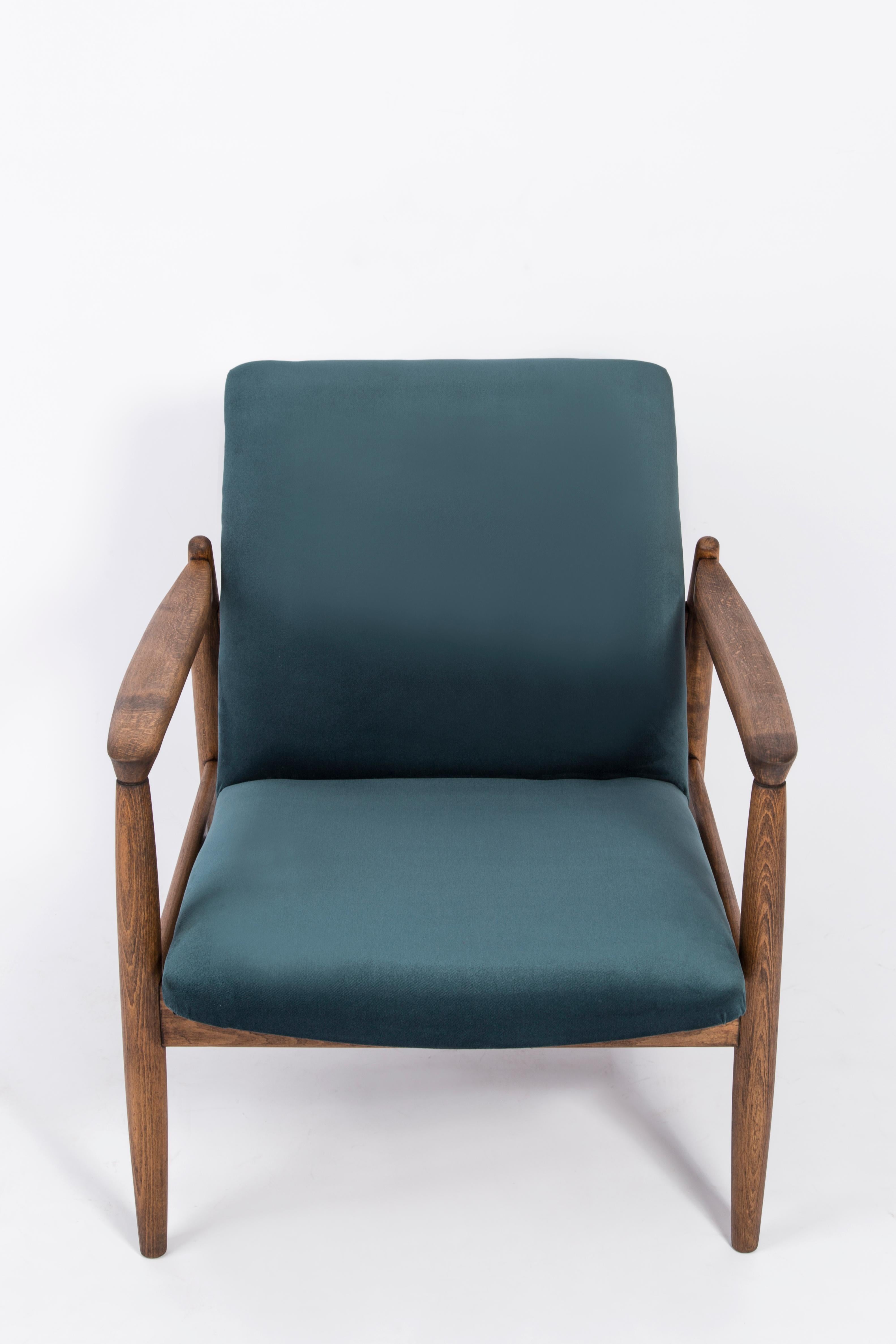 Polish Mid Century Petrol Blue Armchair, Edmund Homa, 1960s For Sale